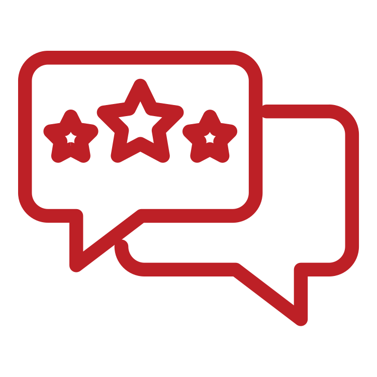 Two overlapping speech bubbles with star ratings inside, one with three stars, representing reviews or ratings.