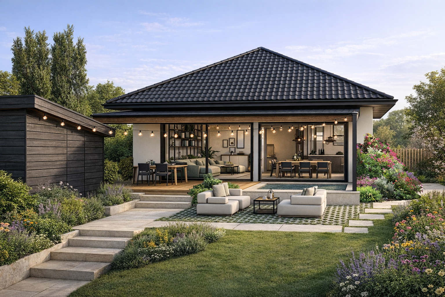 Visualisierung, Rendering, Konzepterstellung - Garten und Außenbereich, Fassade, Dämmung, Putz, Fenster und Dach, Solar, Photovoltaik