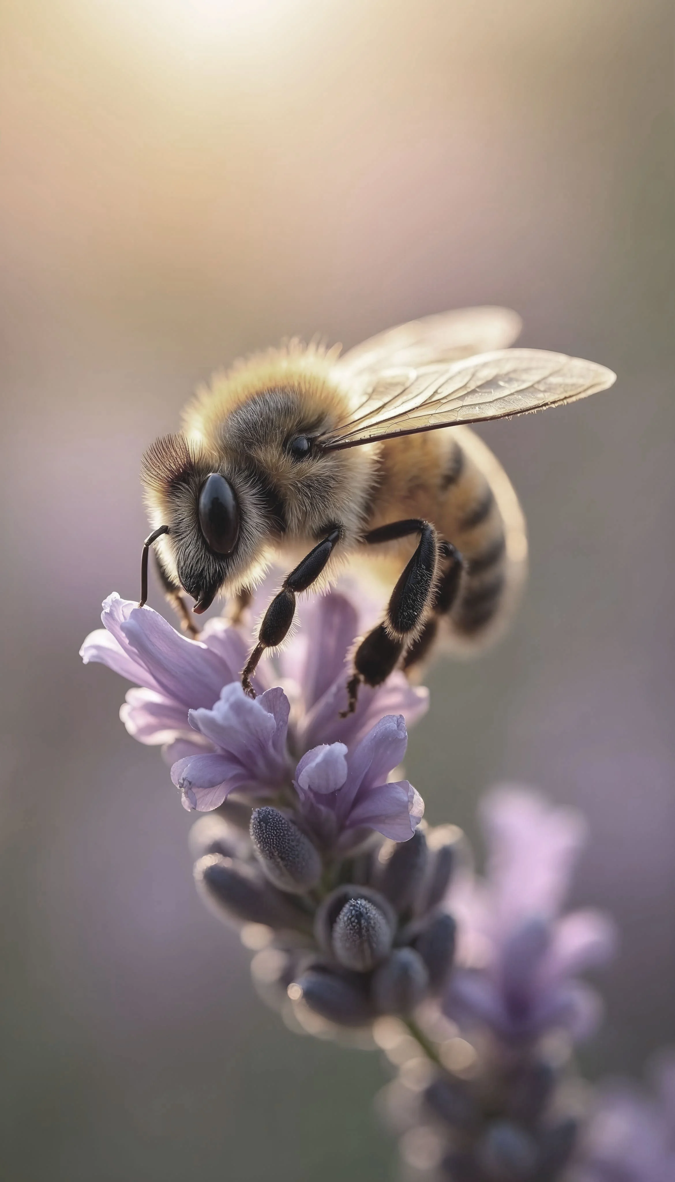 Biene auf Blüte als Symbol für Biodiversität und Kreislauf – nachhaltiges Bauen, ökologische Materialien, Baubiologie, gesundes Wohnen und umweltbewusstes Interior Design
