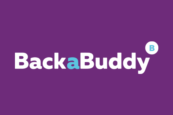 BackaBuddy logo with purple background and white and teal text.
