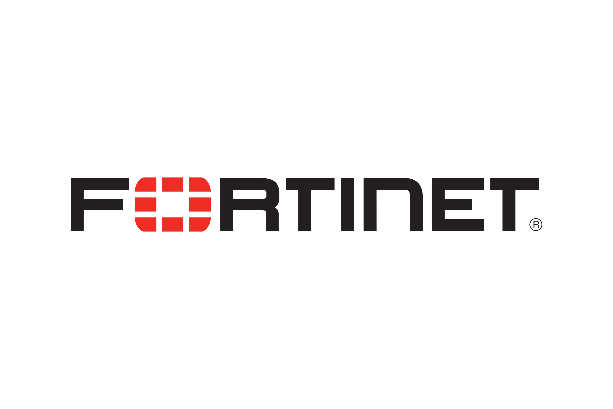 Fortinet logo with red and black stylized shield design.