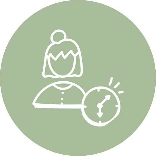 Icon of a person with a bun hairstyle and a clock, representing time management or scheduling.