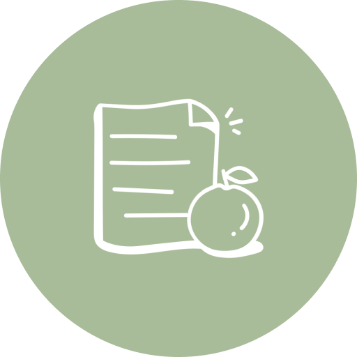Icon of a document and an apple on a green background.