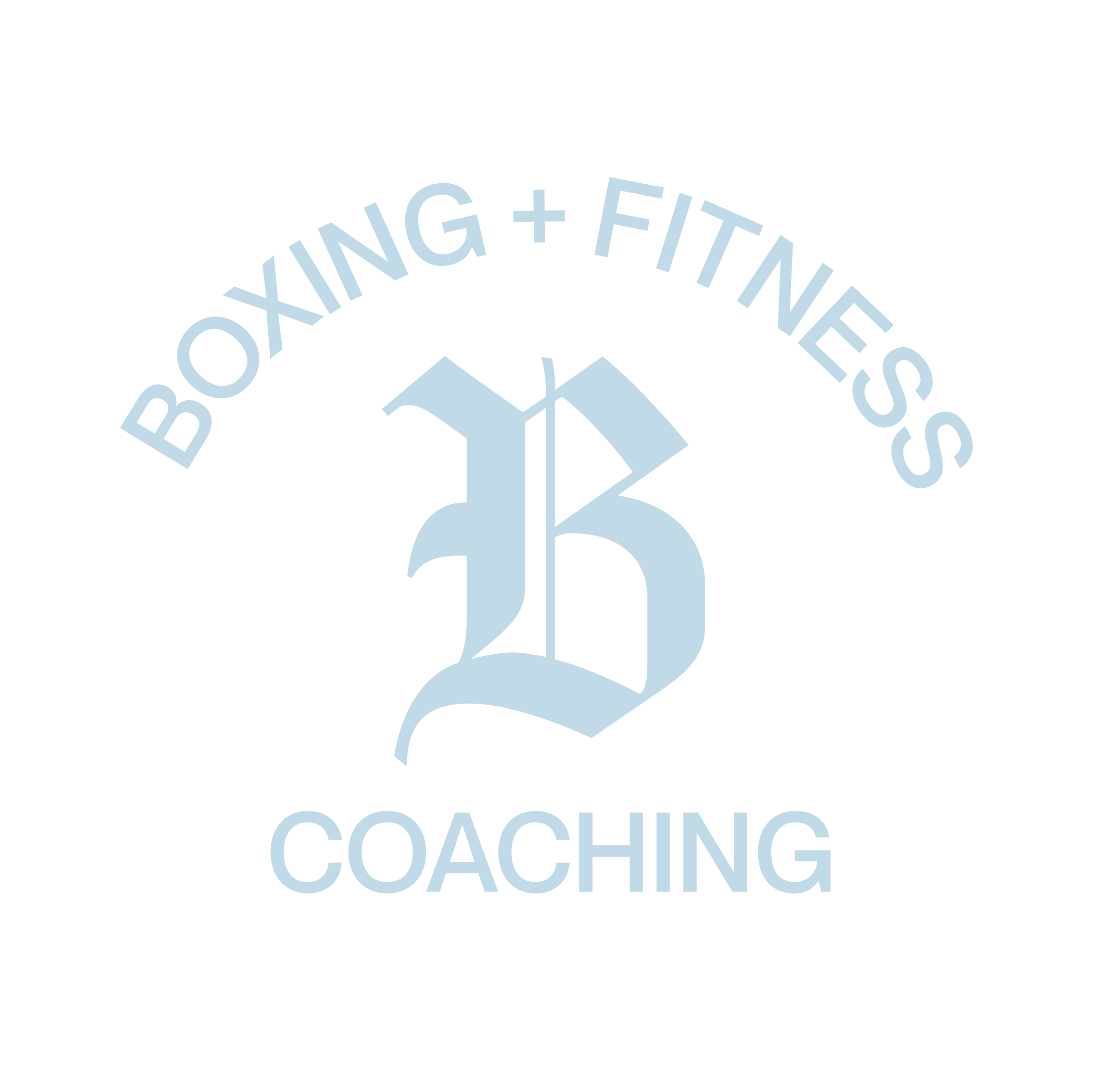 Logo with text "Boxing + Fitness Coaching" and a large stylized letter "B" in the center.