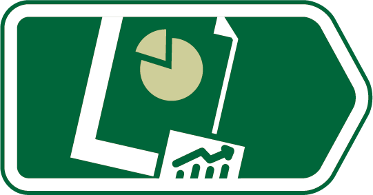 Green road sign with icons of a pie chart and a chart with an upward trend.