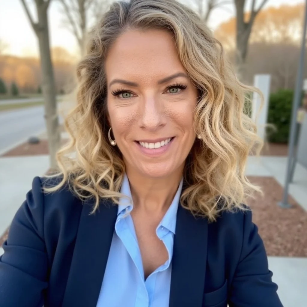 Emma Hyatt, founder of RiseA executive assistant coaching, smiling outdoors in a navy blazer