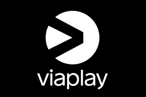 Viaplay logo with a black background and white text