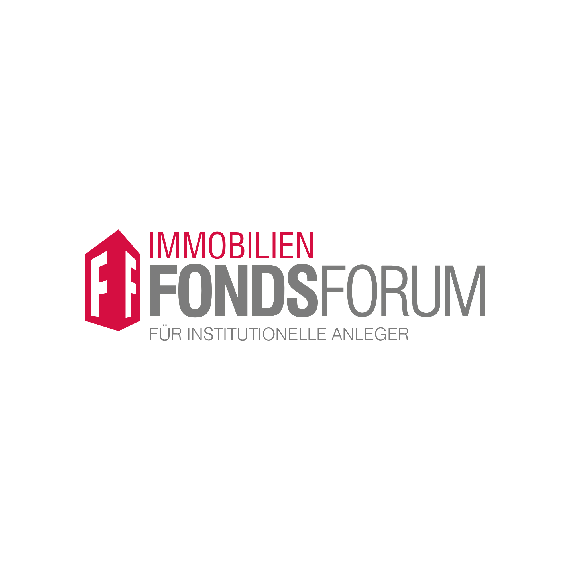 Logo des Immobilien FondsForums für institutionelle Anleger, mit einem roten Symbol und schwarzen, grauen sowie roten Texten.
