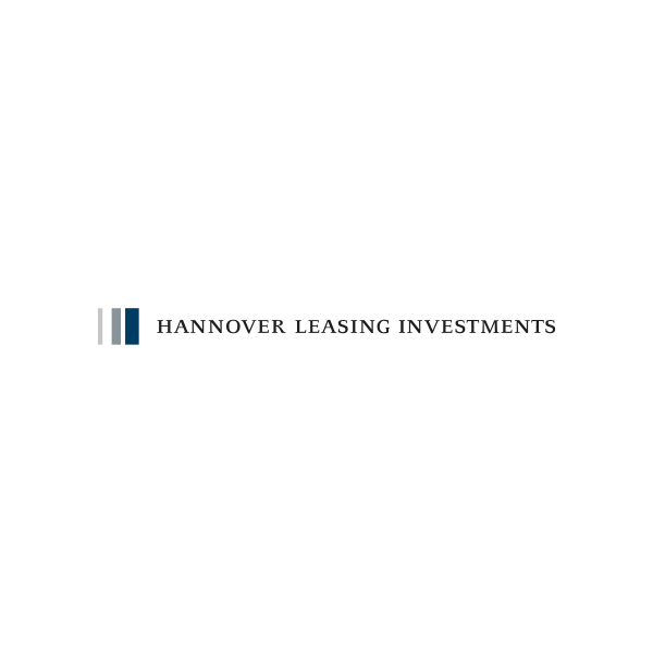 Logo von Hannover Leasing Investments mit schwarzem Hintergrund, blauen und weißen Akzenten.
