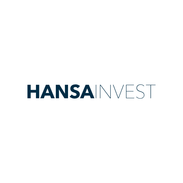 Logo von Hansa Invest mit schwarzen Hintergrund und blauer Schrift.