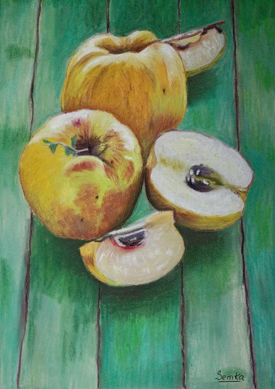 “Apples of Summer”, Soft pastel, 27 x 39 cm, 2025