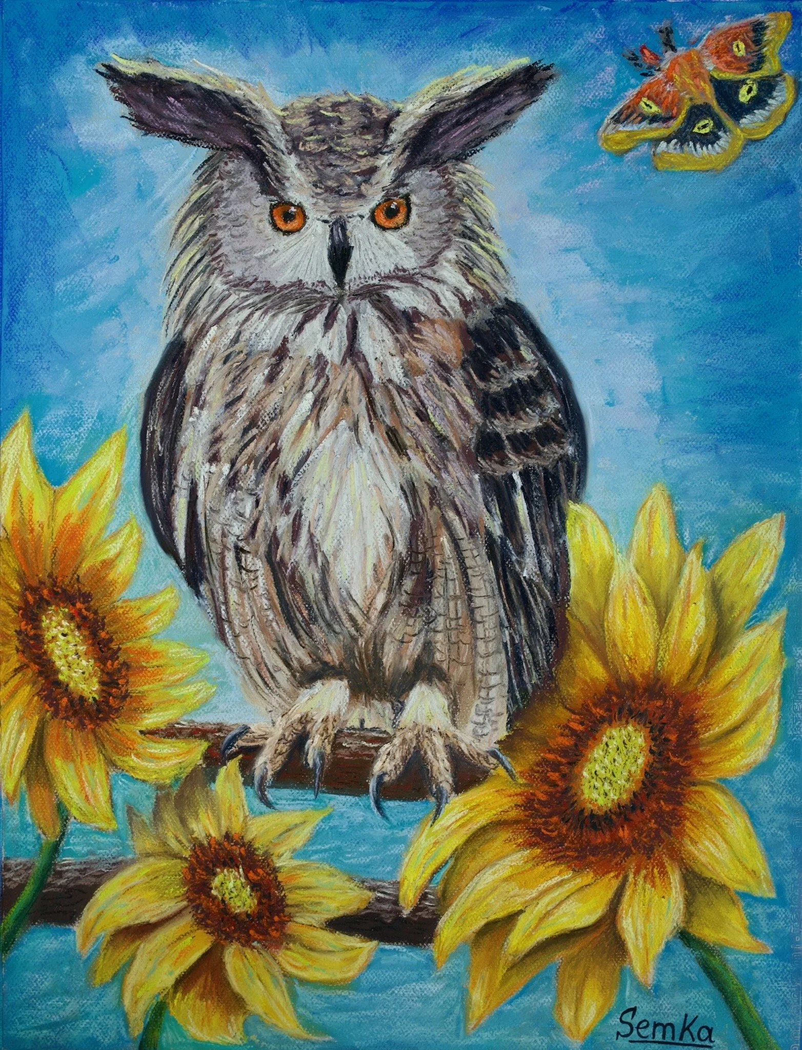 "The Owl Spirit", series "The Magical Spirits", Soft pastel, 48 x 64 cm, 2026
