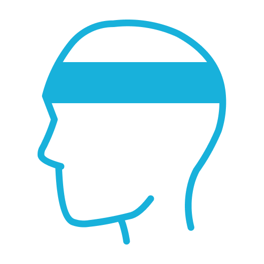 Outline of a human head with a horizontal line dividing the brain area, suggesting a focus on brain health or mental focus.