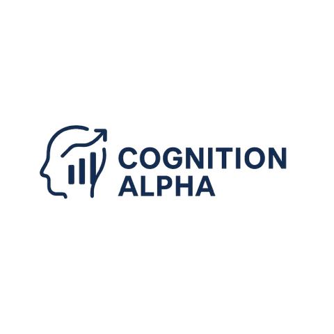 Logo with an outline of a human head and a bar graph inside, next to the words 'COGNITION ALPHA' in blue text.