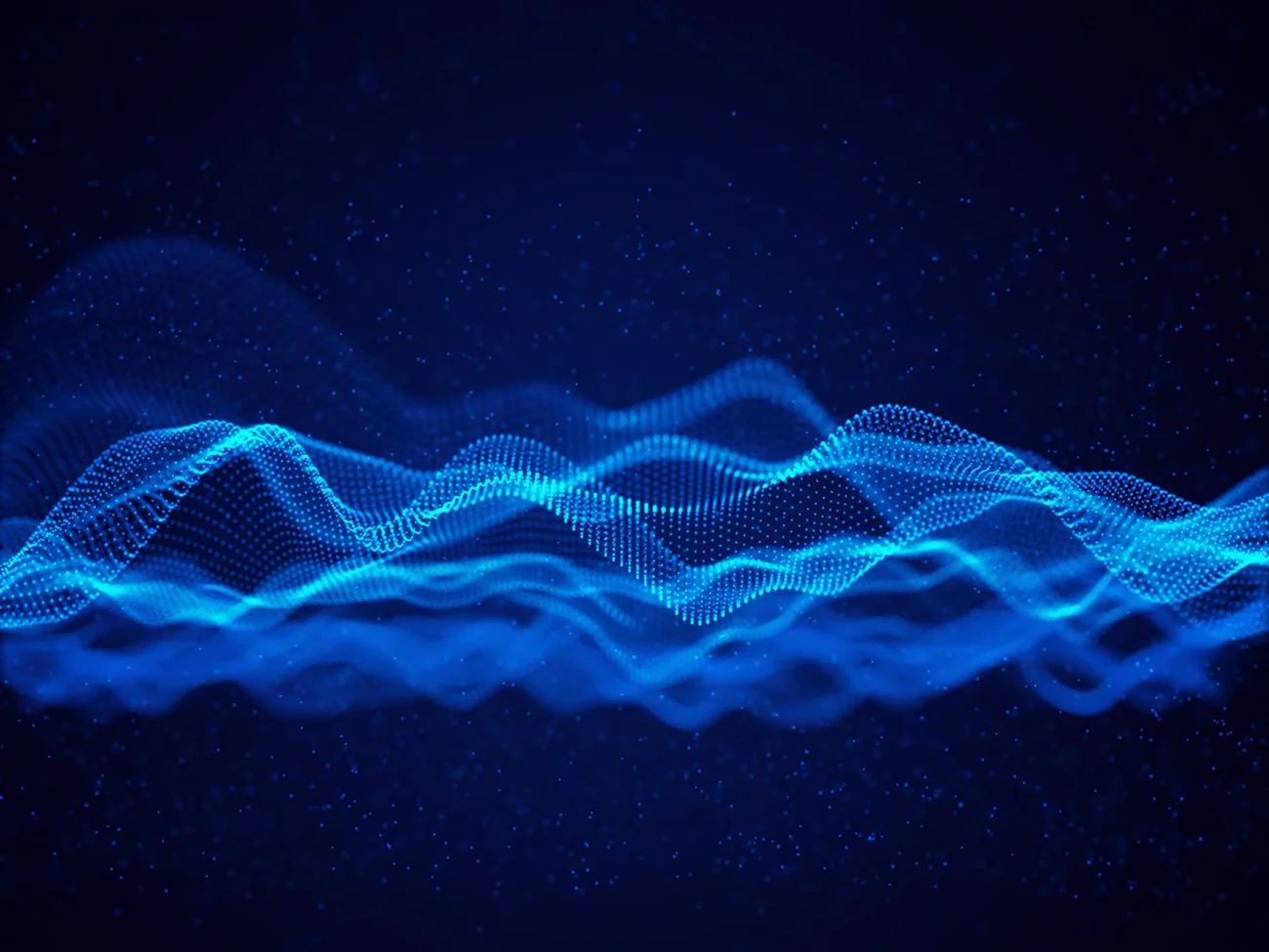 Abstract digital blue wave and dot pattern representing data or technology.