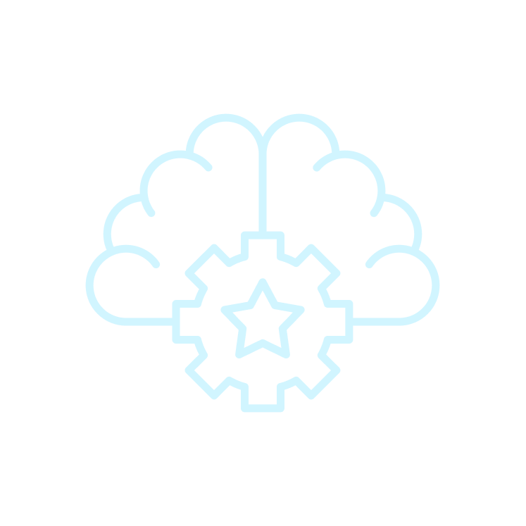 Outline of a cloud with a gear and star inside, representing cloud computing or technology.