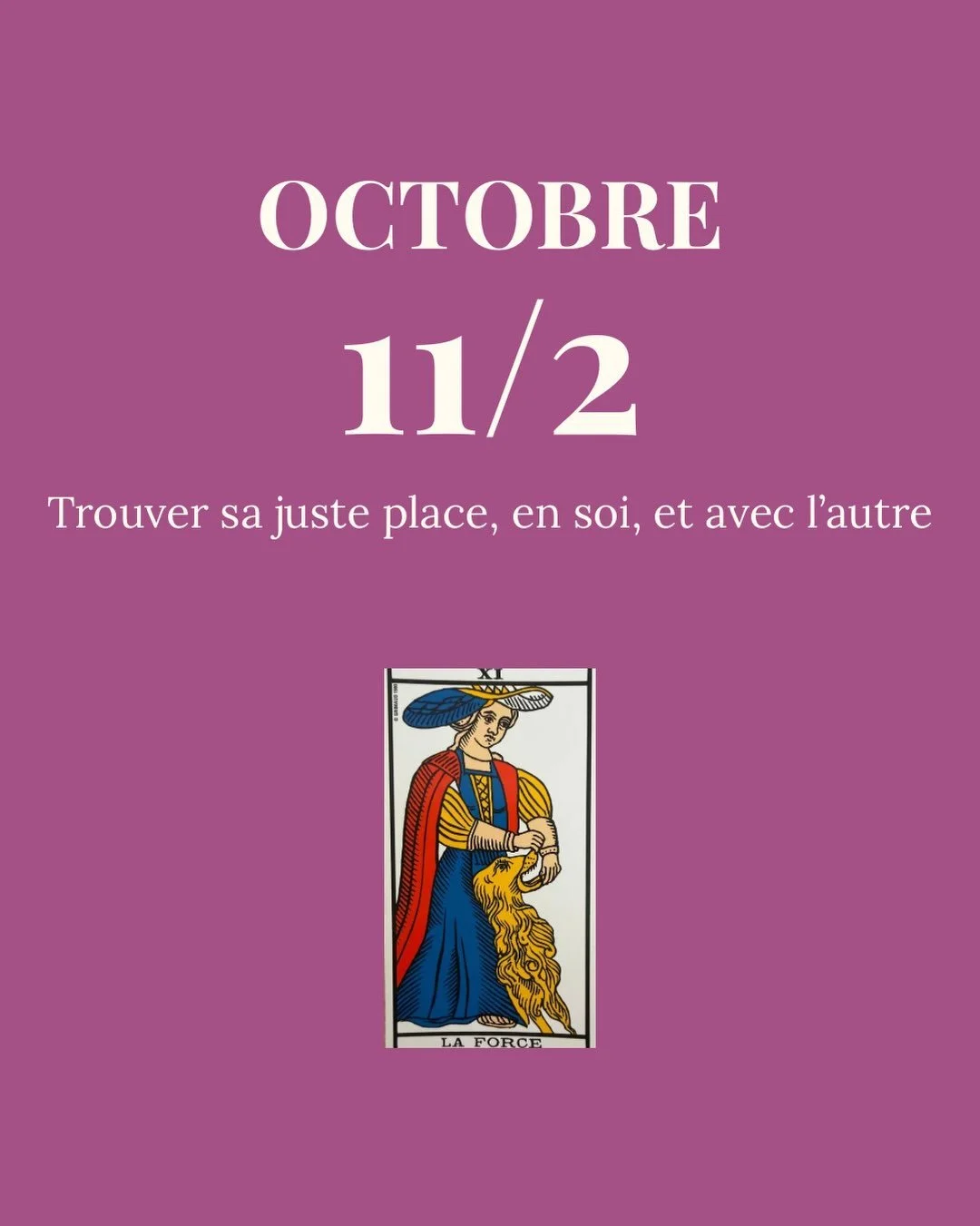 Octobre nous appelle, Belles &acirc;mes 🍂

Sous le regard du Jugement (20) ou de La Force (11), selon votre mani&egrave;re de calculer, les deux chemins nous m&egrave;nent au m&ecirc;me endroit : le 2, La Papesse. C&rsquo;est la vibration de la rela