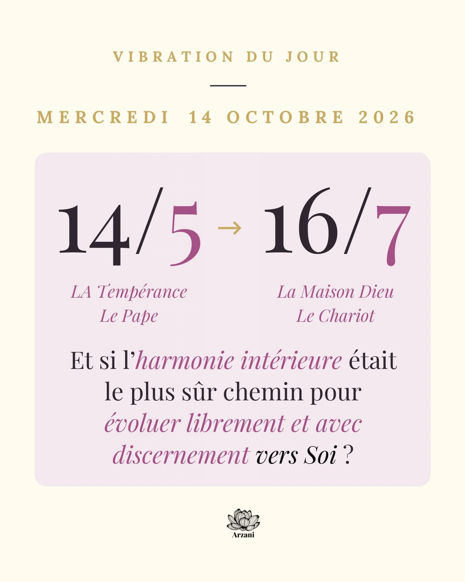 ✨Belles &acirc;mes, ce mercredi nous propose une douce alchimie ✨

Le 14/5 du jour nous offre la vibration du 5 : ouverture, transmission, mouvement. Elle s&rsquo;exprime &agrave; travers La Temp&eacute;rance (14), l&rsquo;ange qui fait circuler l&rs
