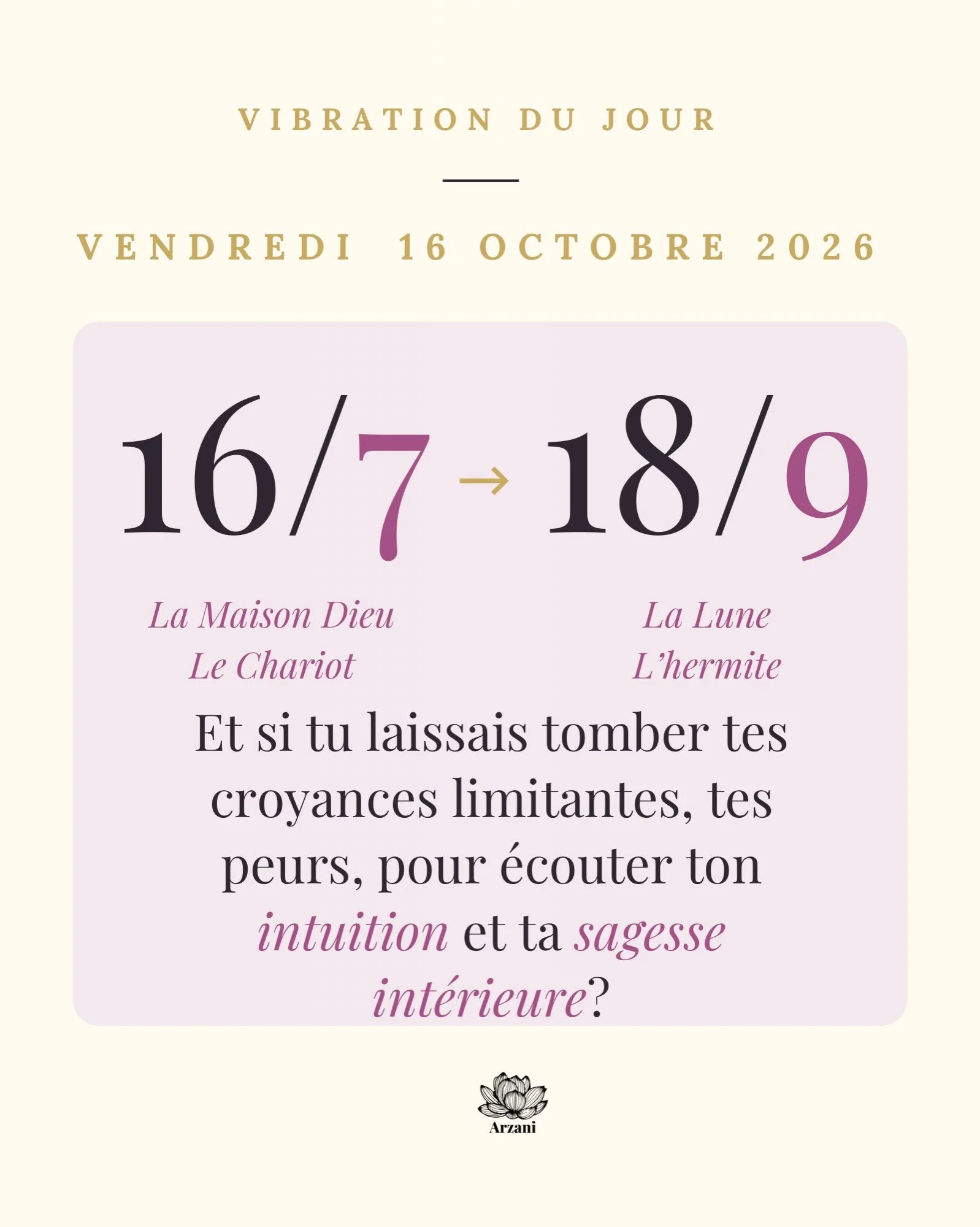 💛 Belles &acirc;mes, ce vendredi nous invite &agrave; ouvrir les murs pour retrouver notre lumi&egrave;re 🌙

✨ Le 16/7 du jour nous offre la vibration du 7 : &eacute;lan, volont&eacute;, avanc&eacute;e. Elle s&rsquo;exprime &agrave; travers La Mais