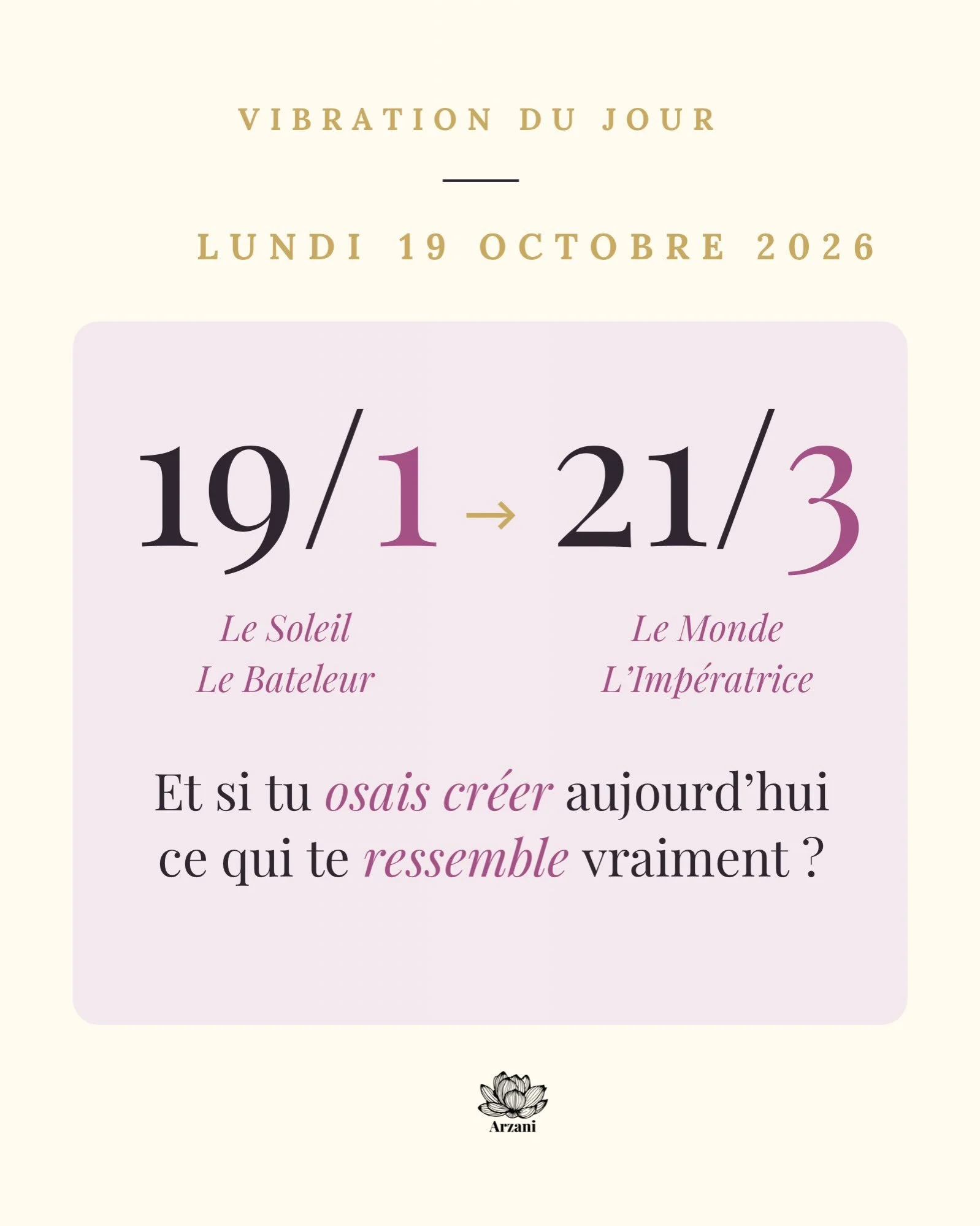 💛 Belles &acirc;mes, la semaine s&rsquo;ouvre sous le soleil ☀️

✨ Le 19/1 du jour nous offre la vibration du 1 : le commencement, l&rsquo;initiative, l&rsquo;&eacute;lan. Elle s&rsquo;exprime &agrave; travers Le Soleil (19), la joie et le rayonneme