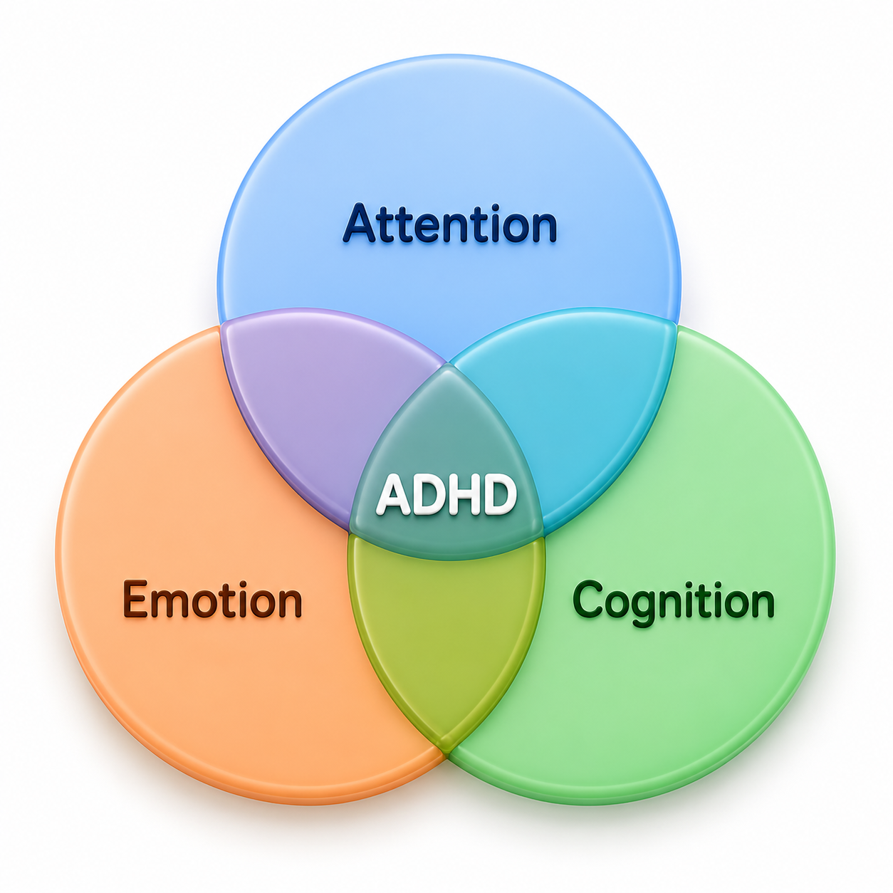 Venn diagram of Attention, Emotion, and Cognition testing