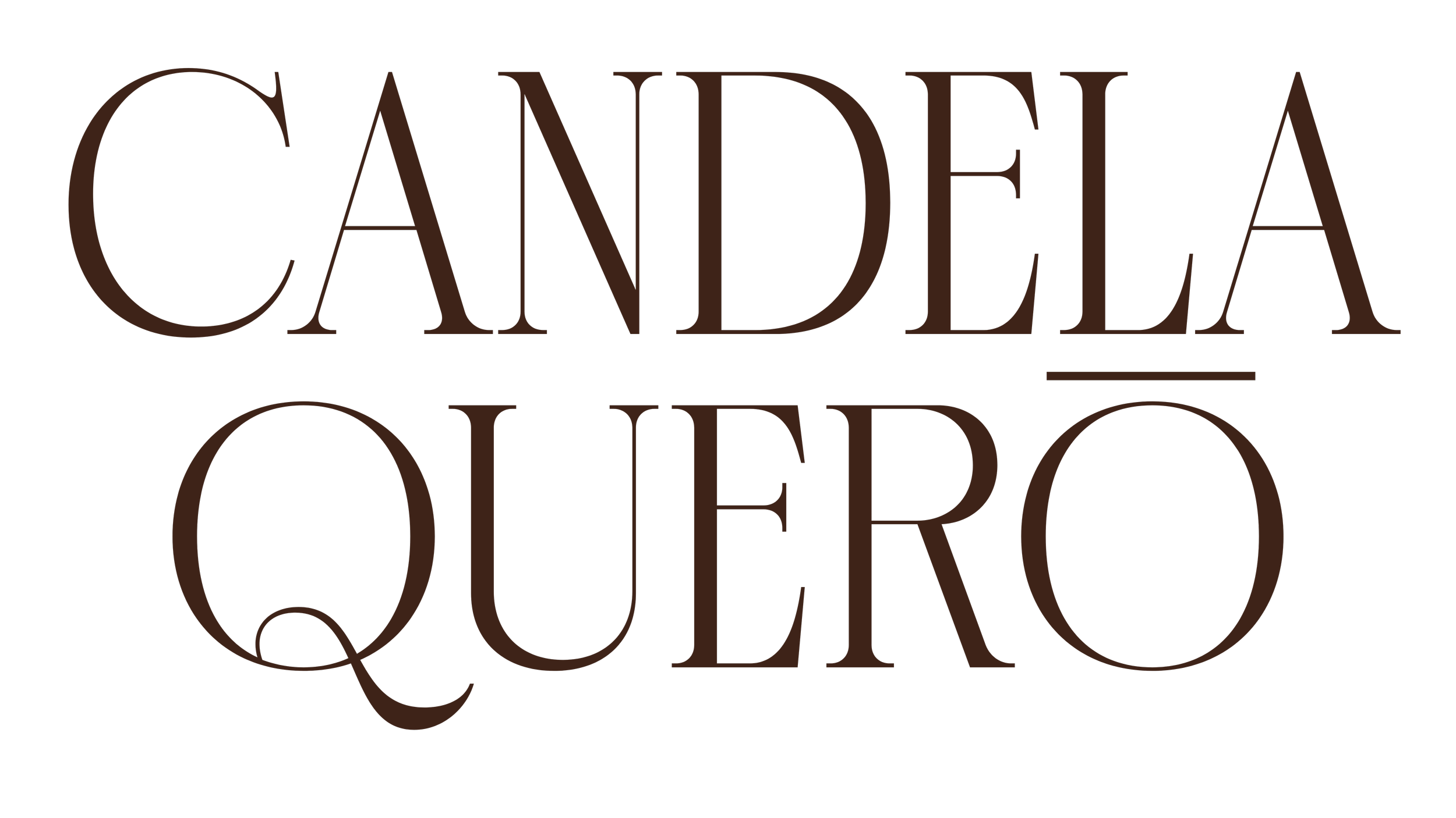 Texto grande en color marrón que dice 'CANDELA QÚERO' en fondo negro.