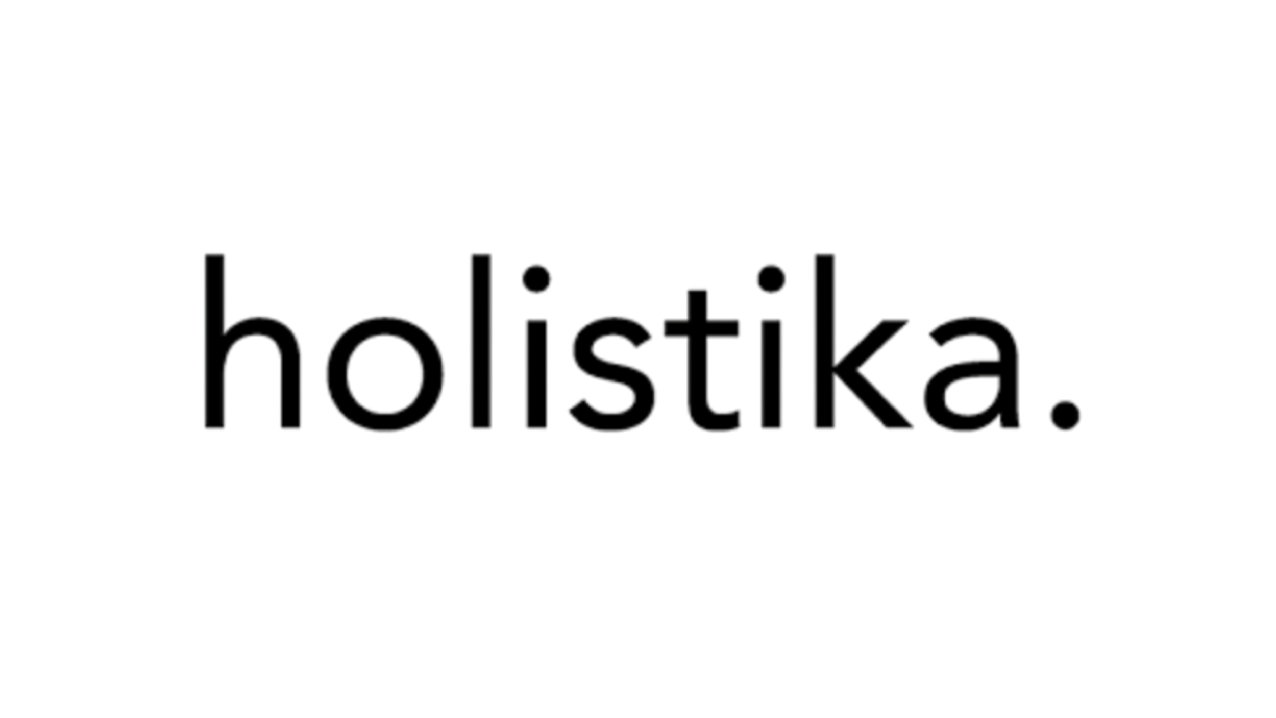 Texto que dice 'hello holistika.' en letra delgada, en fondo negro.