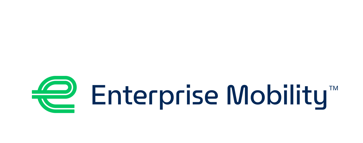 Enterprise Mobility logo with a black background, featuring a green stylized 'E' and the text 'Enterprise Mobility' in blue.
