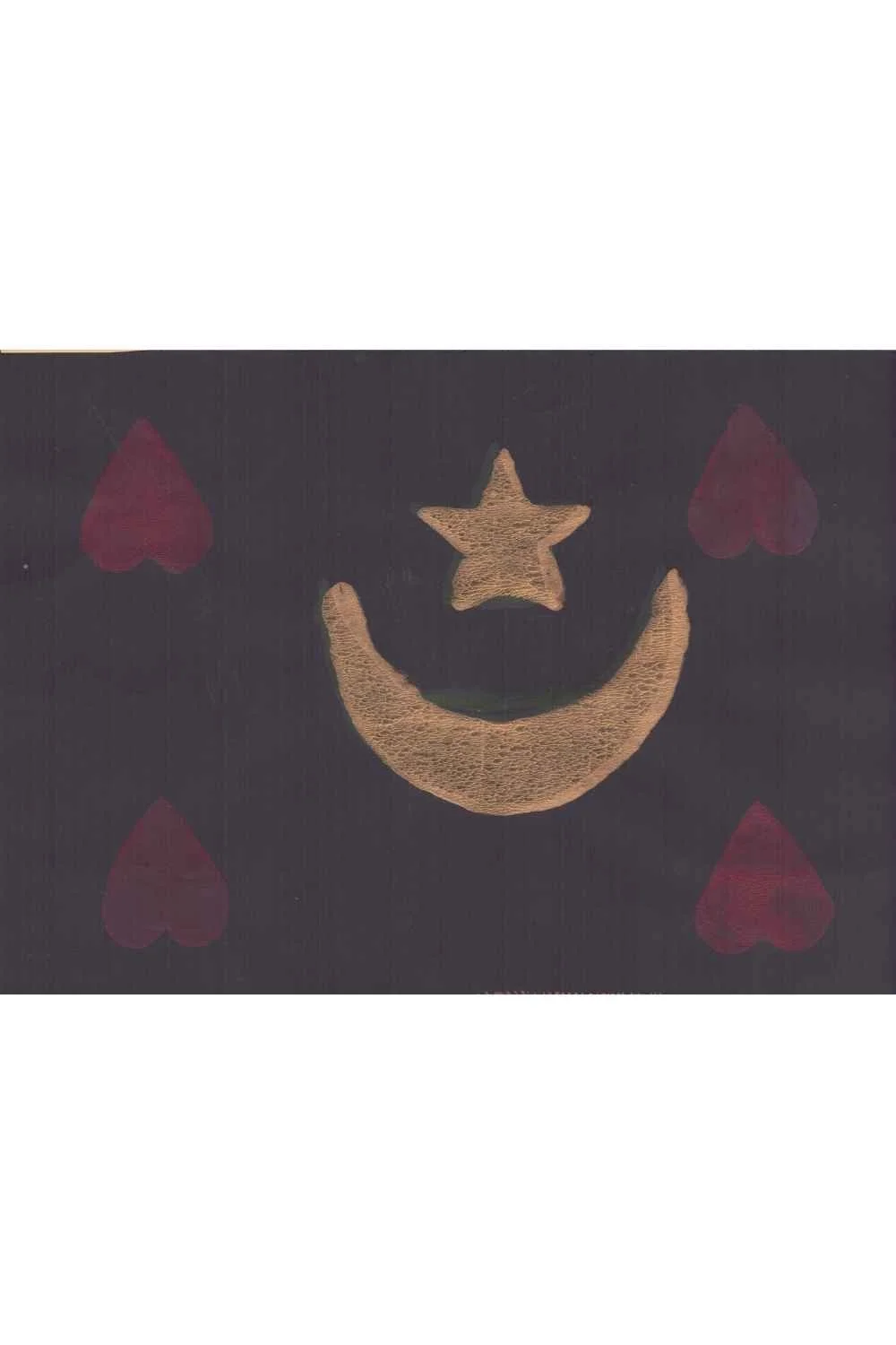 Red Hearts and Gold Crescent Moon Star on Black, A4 Gel Print 2026