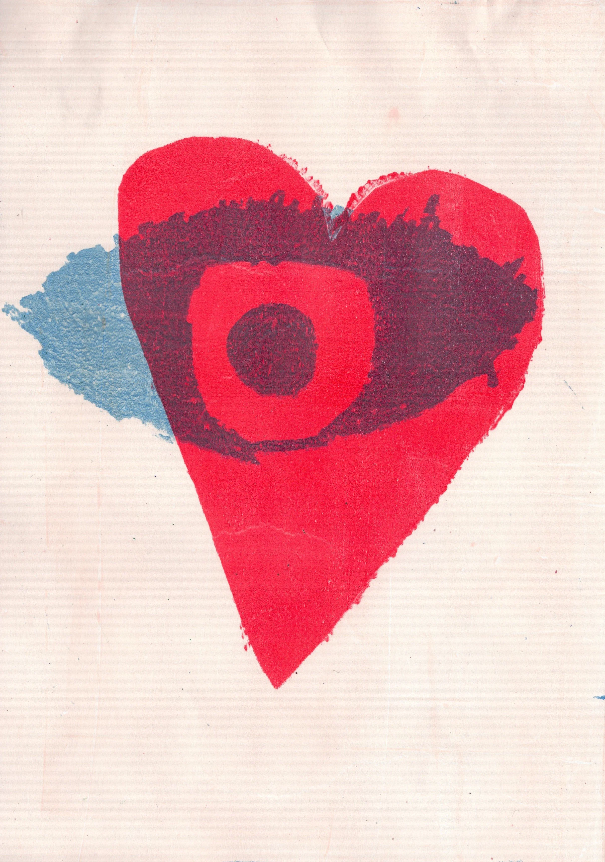 Blue eye on Red Heart, A4 Gel Print 2026