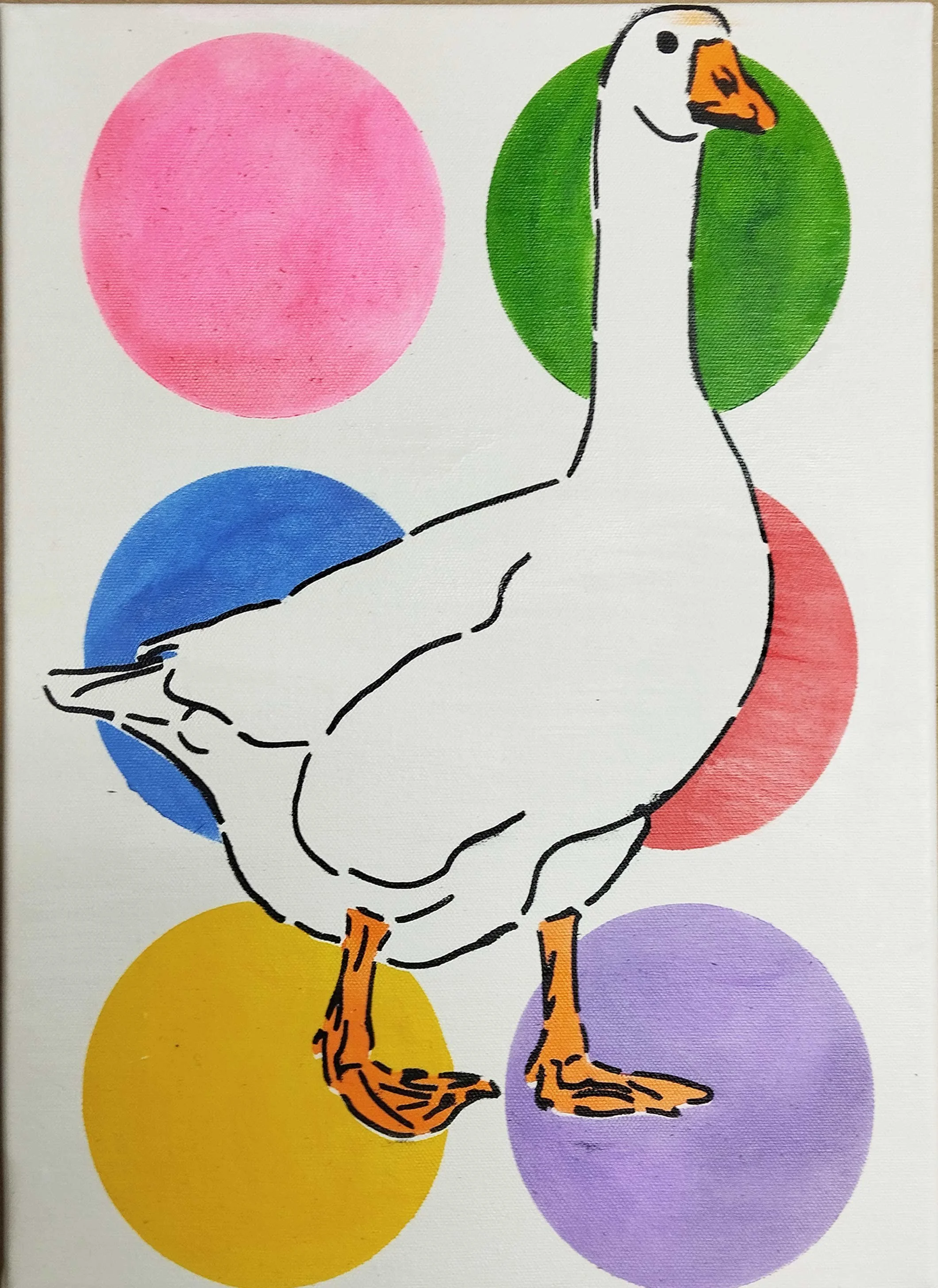 Goose standing pochoir print on canvas A3 2025