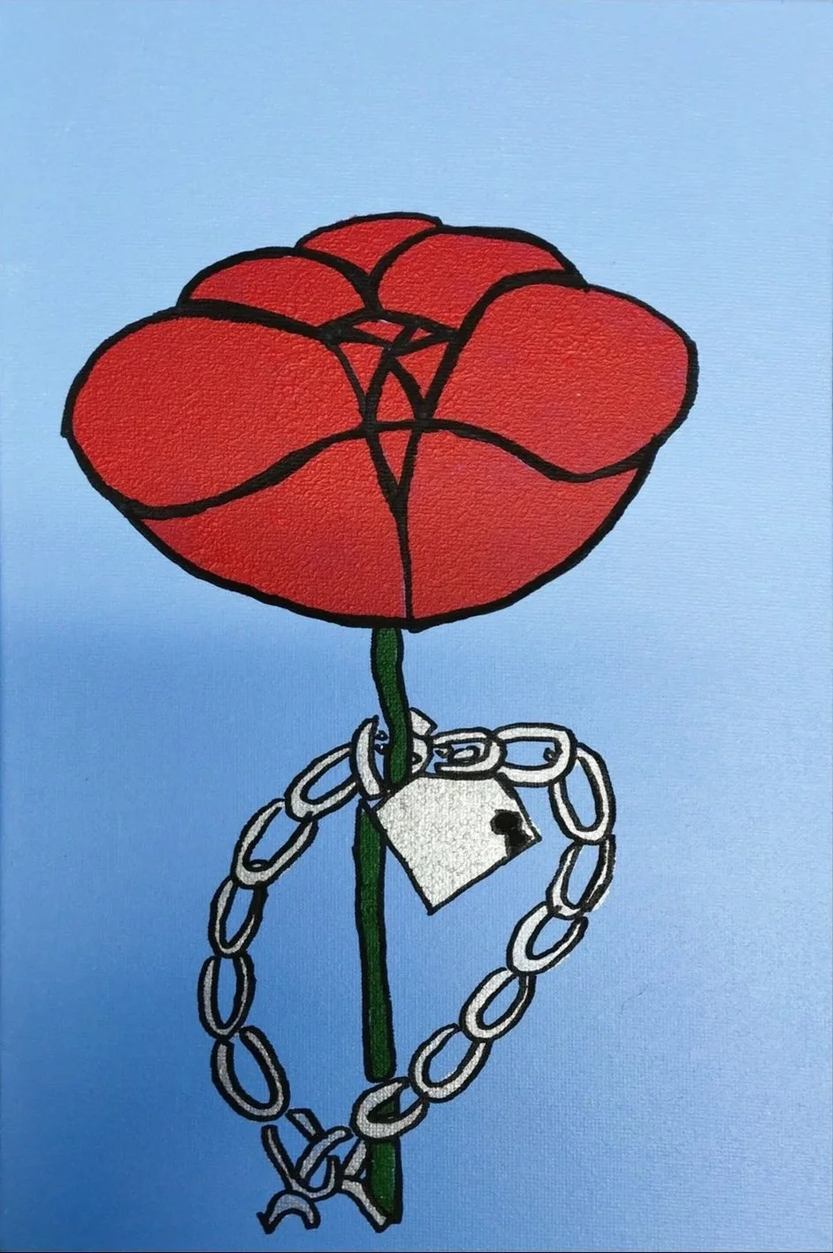 Rose Padlock & Chain - Hand finished Pochoir Acrylic on canvas A4 2026