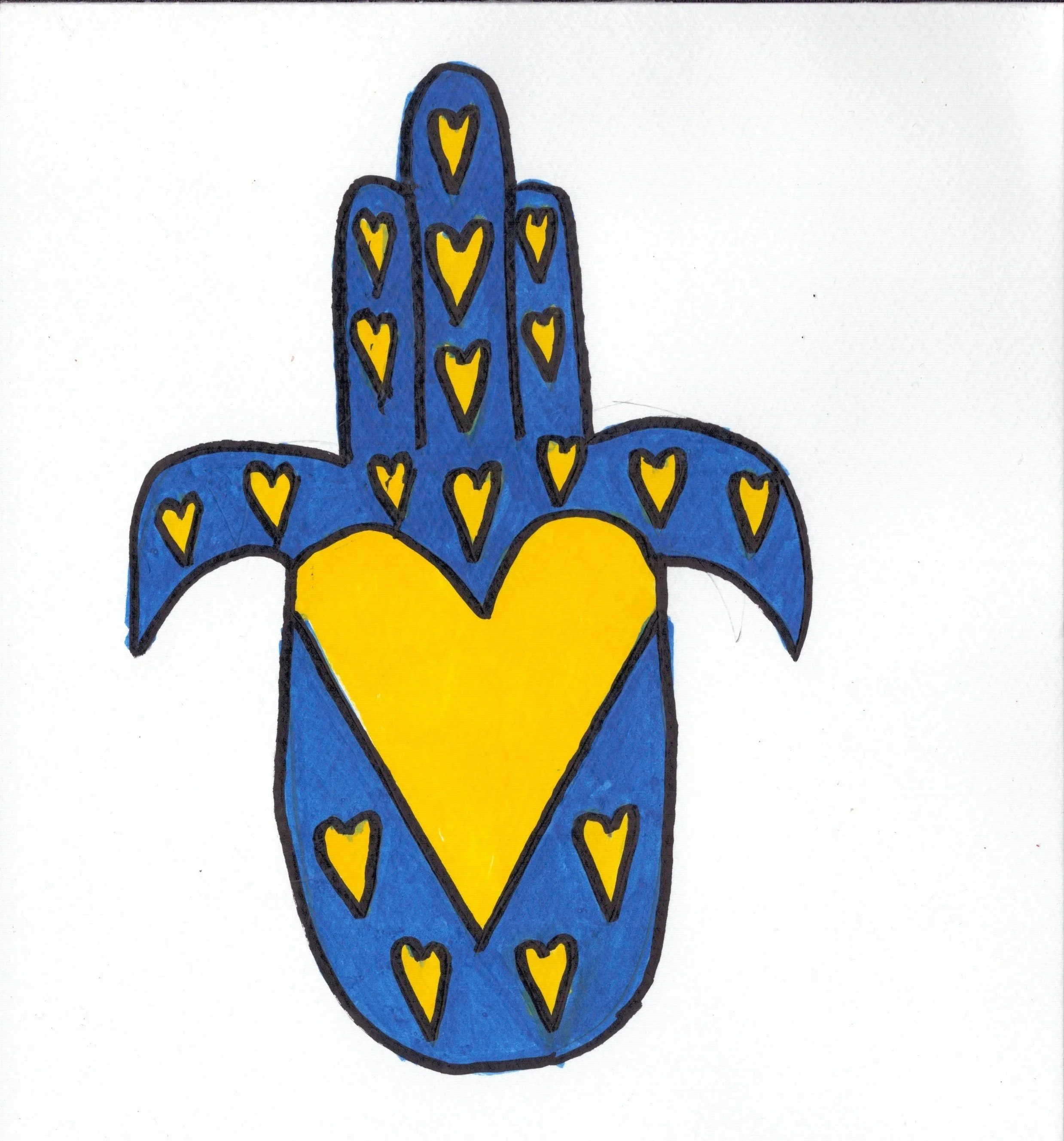 Hamza Hand 2, Acrylic Marker on A4 paper, 2026. 