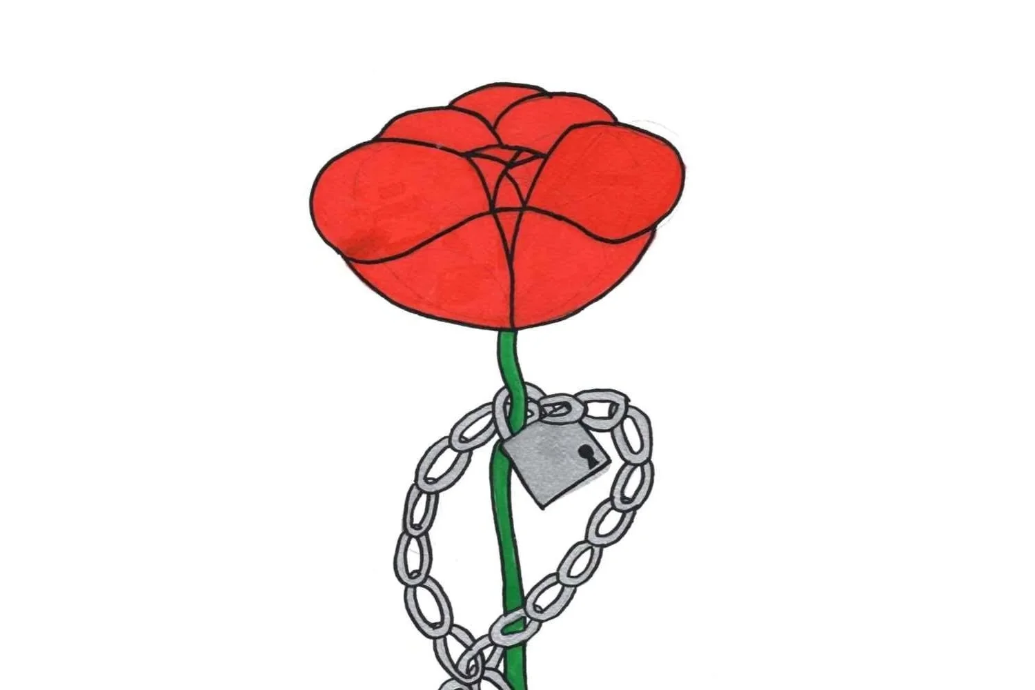 Rose with silver lock, with Acrylic Markers on A4 paper, 2026