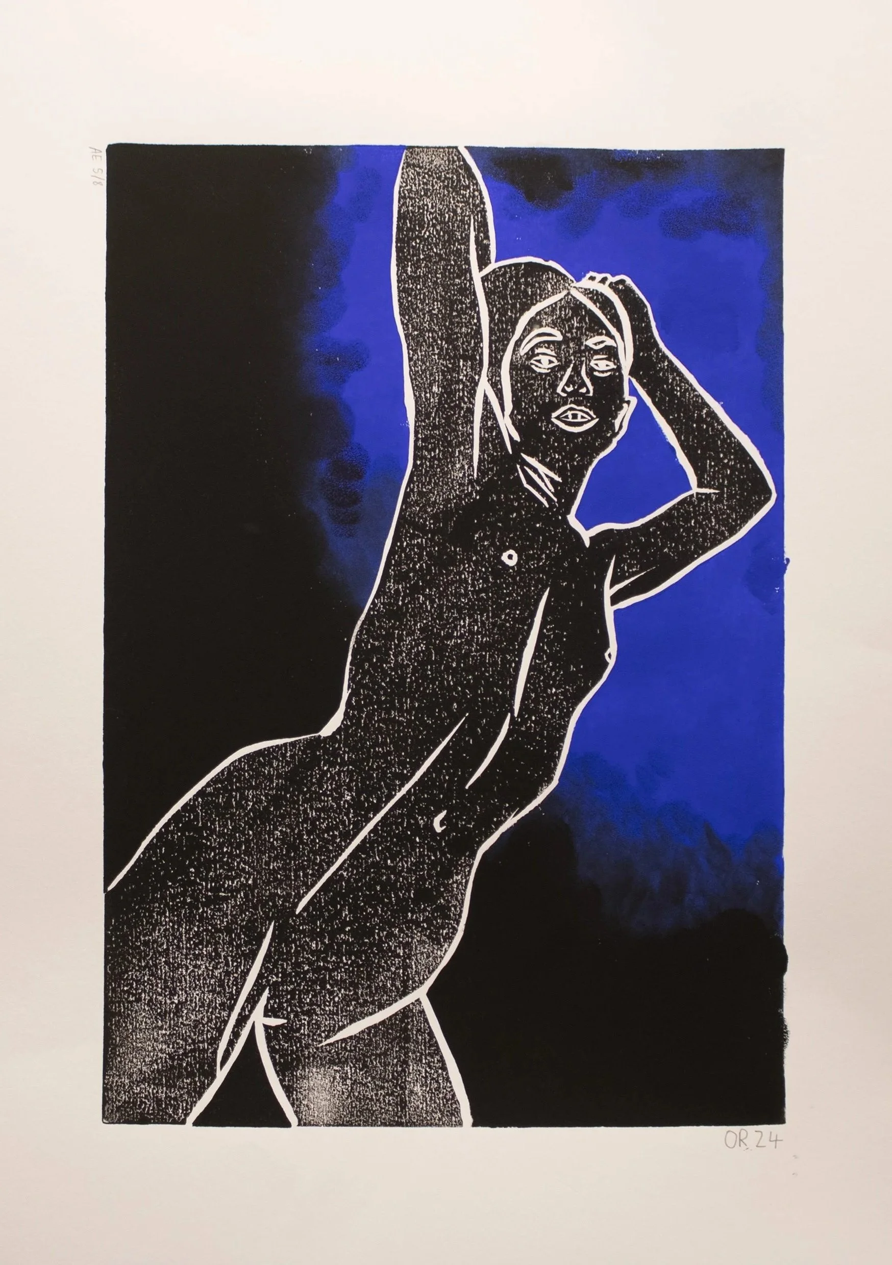Nude Woman Black and Blue Lino Ink on paper A2 2025