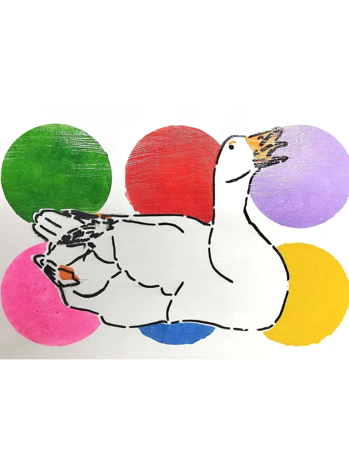 Goose calling pochoir print on canvas A3 2025