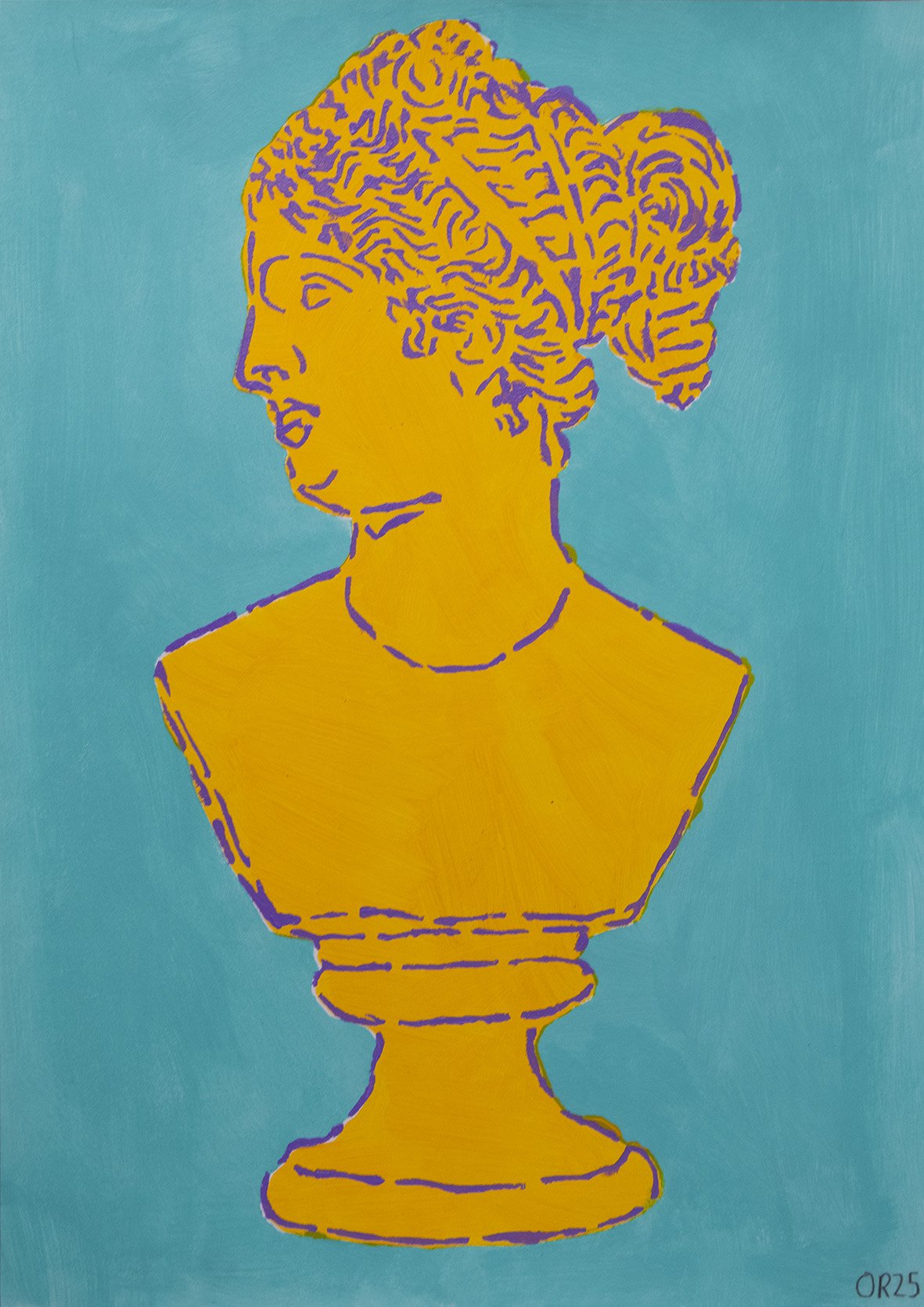 Bust pochoir print, Yellow on turquoise, A3, 2025 WEB.jpg