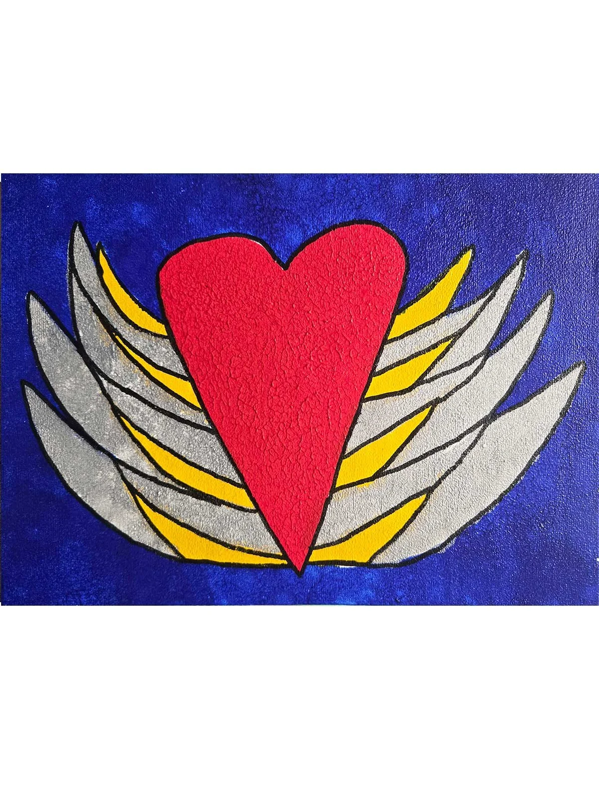 Heart Wings on Blue Acrylic Pochoir on Canvas 20 x 30 cm, 2026