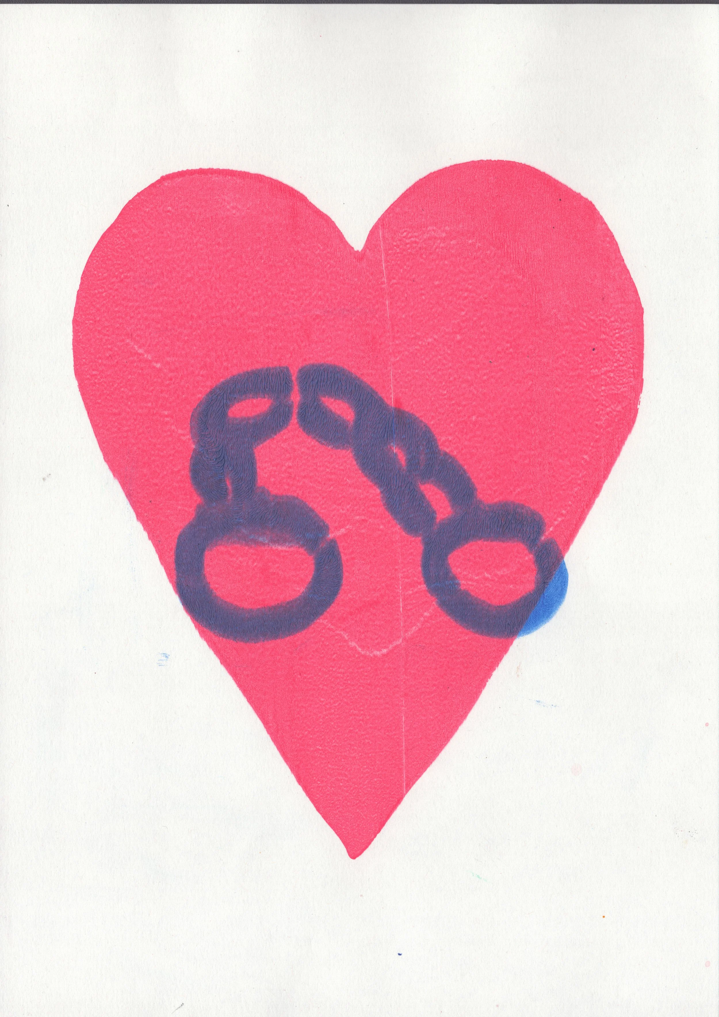 Blue Cuffs on Pink Heart, A4 Gel Print 2026