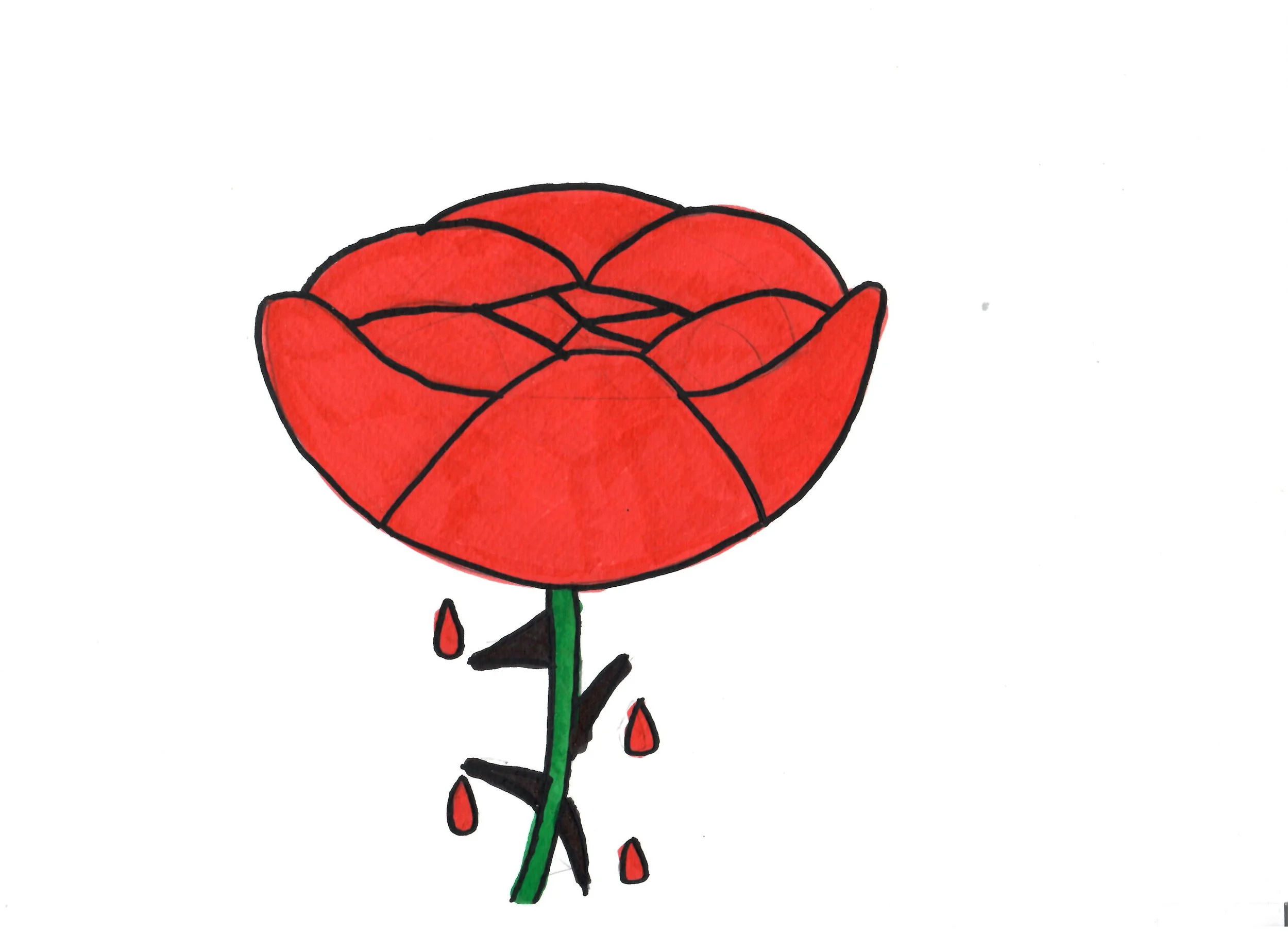 Bleeding Rose, Acrylic Marker on A4 paper, 2026. 