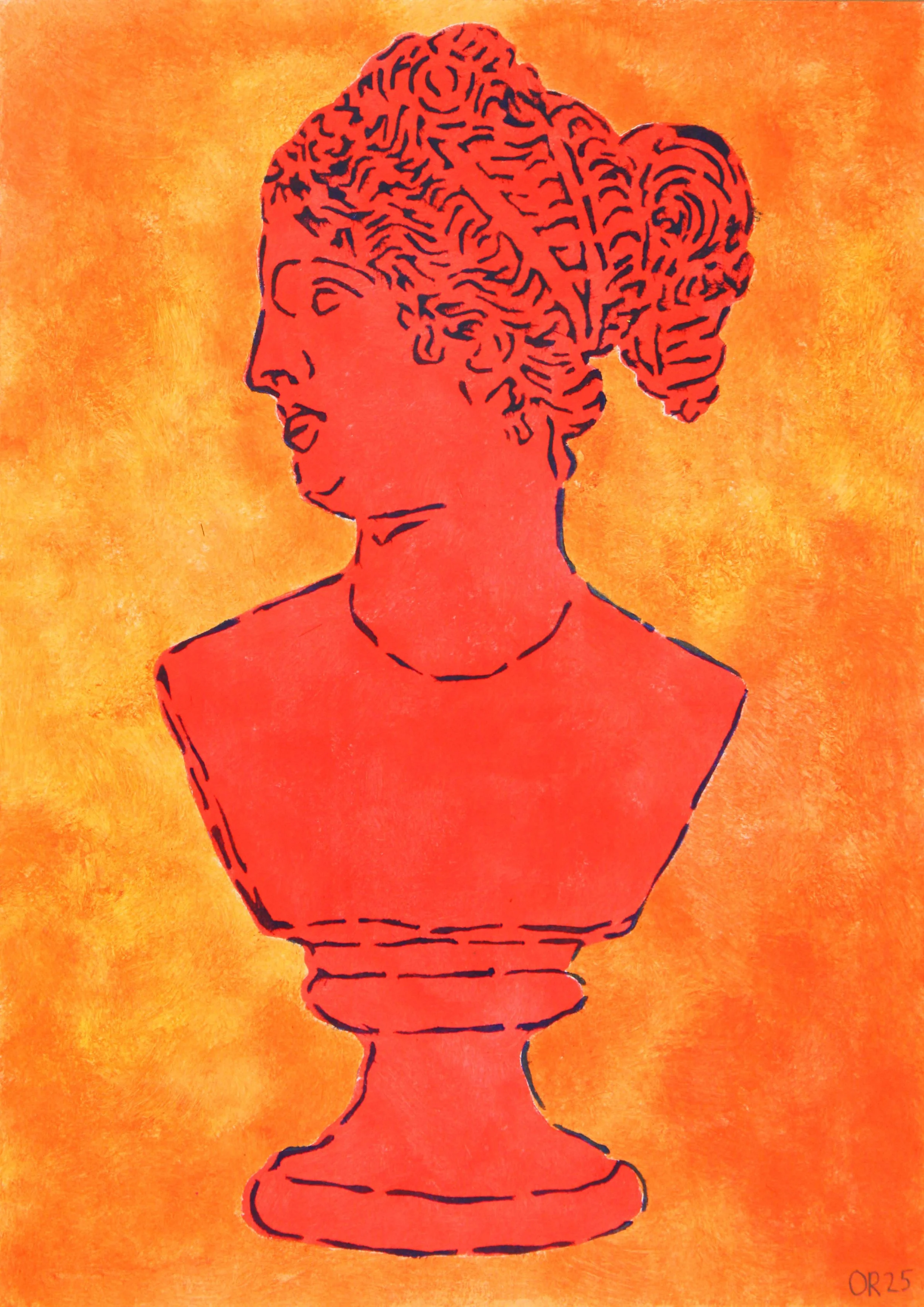 bust acrylic  and water relief ink A3 red on orange 2025 web.jpg