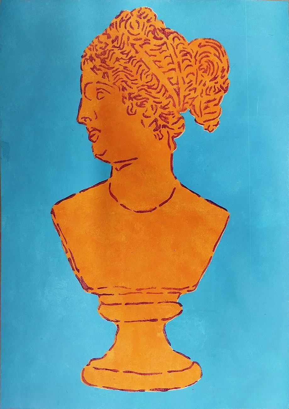 bust acrylic  and water relief ink A3 orange light blue 2025 web.jpg