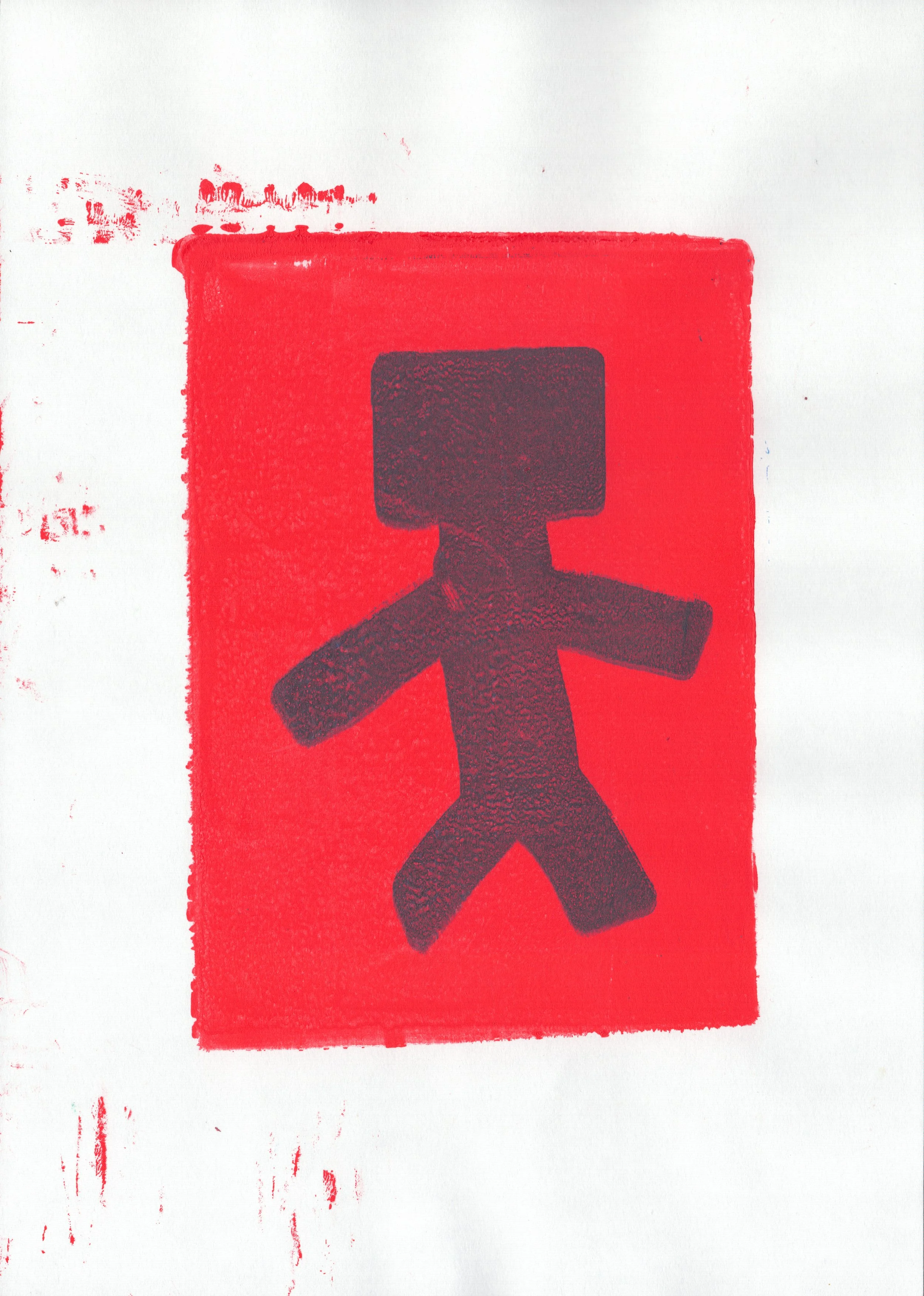 Black Stick Figure on Red, A4 Gel Print 2026