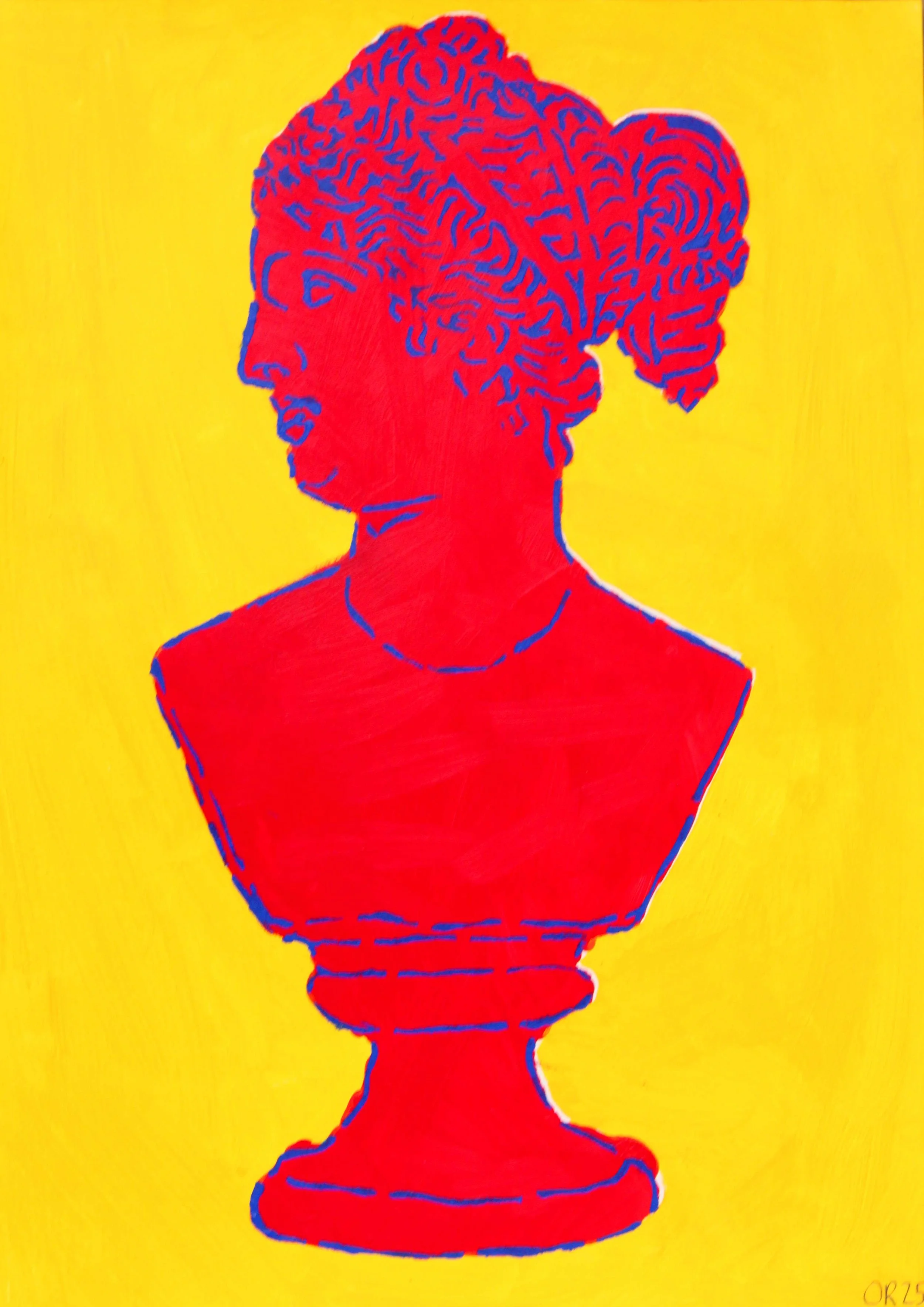 bust acrylic  and water relief ink A3 red on yellow 2025 web.jpg