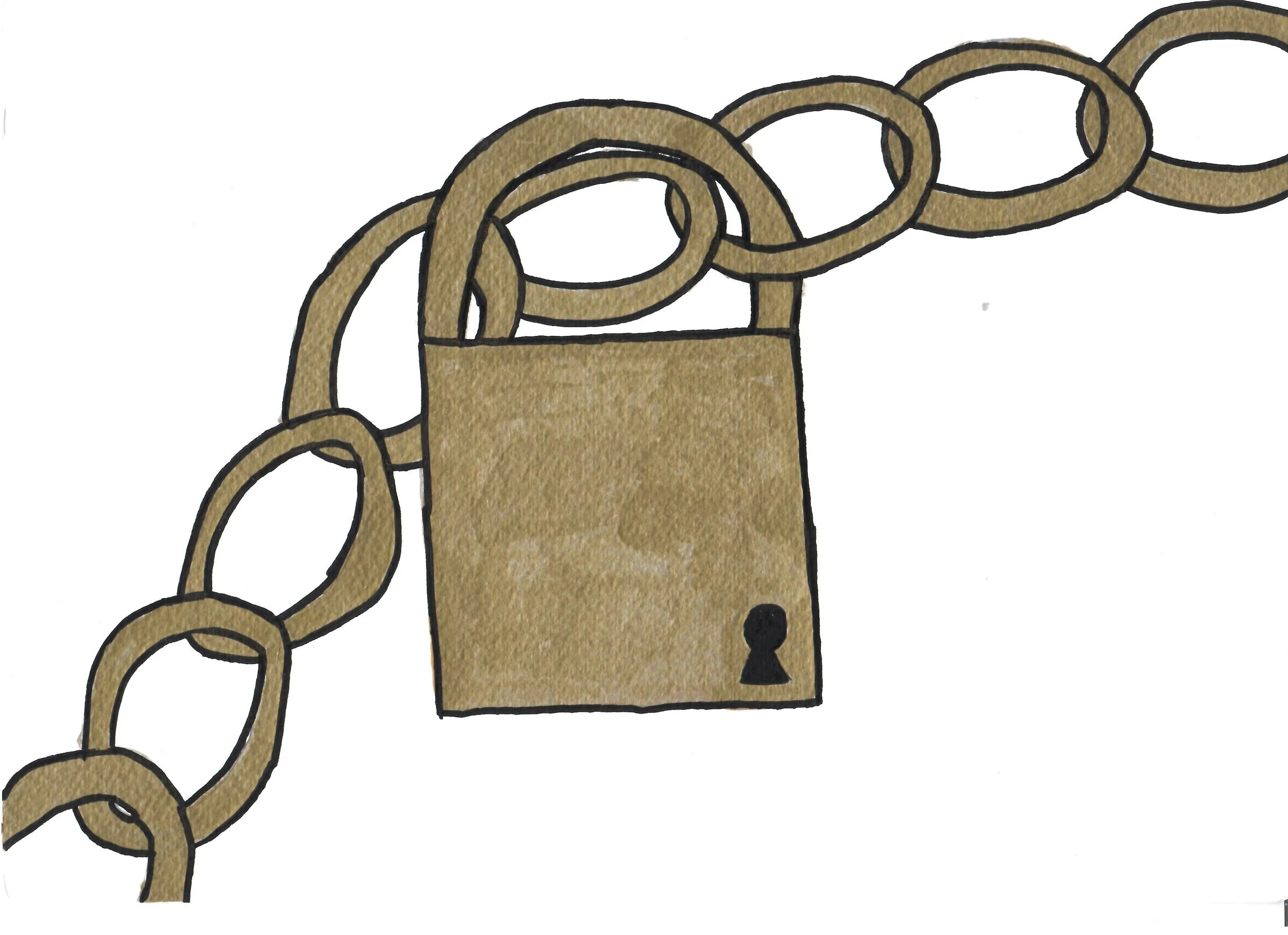Padlock and chain, Acrylic Marker on paper, 2026. 