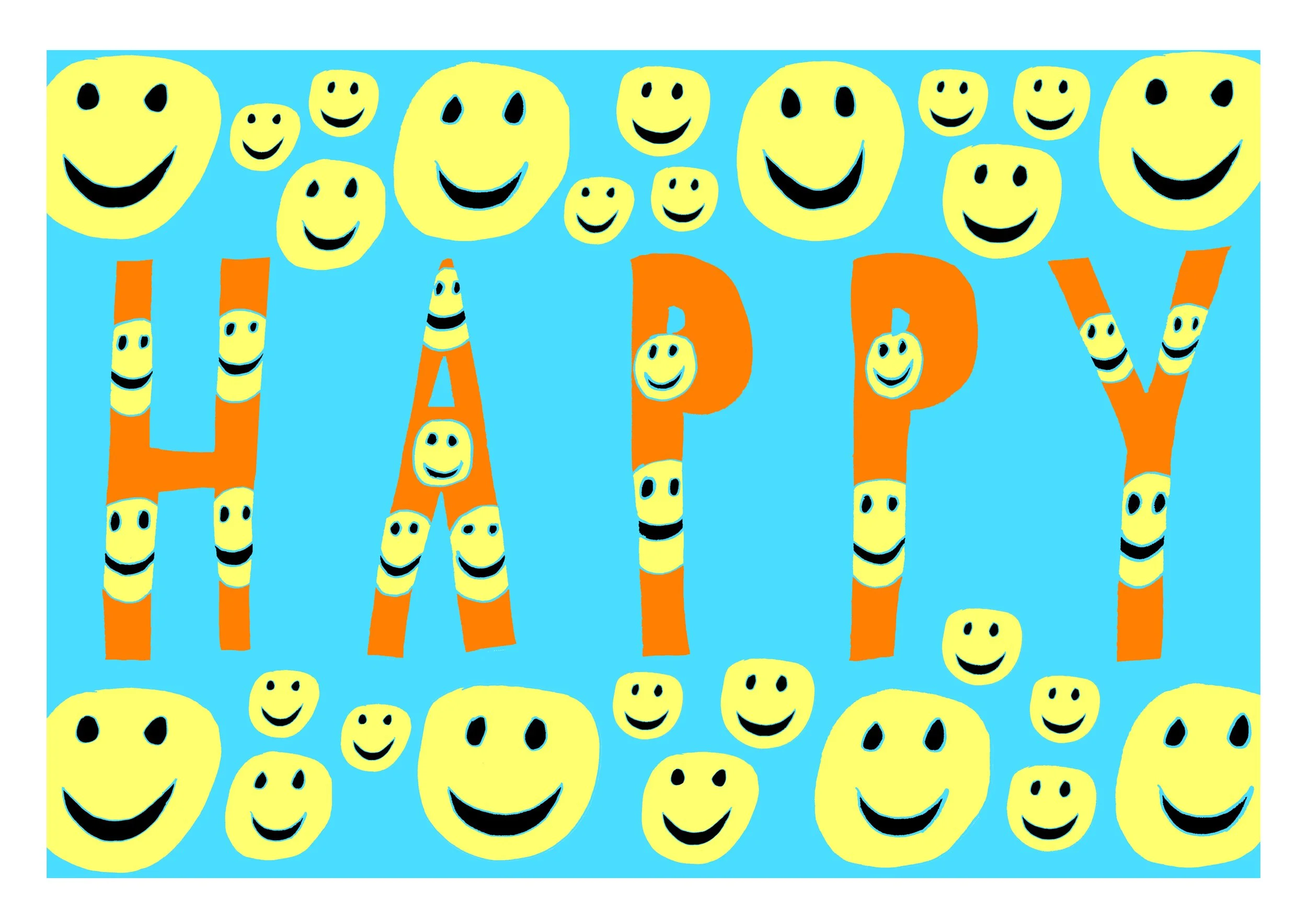 Smiley 'Happy' Multimedia digitised drawing 2024