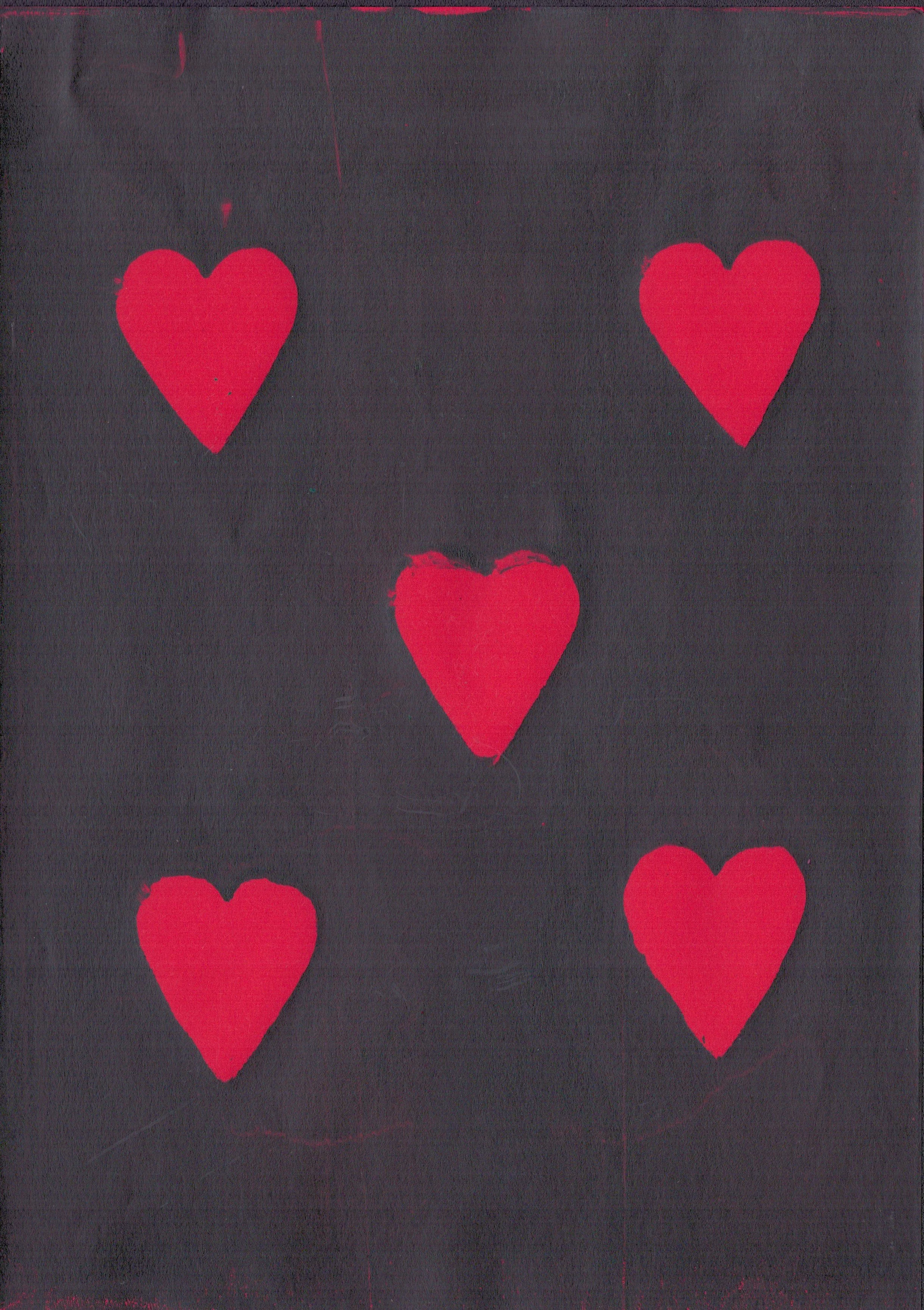 5 Red Hearts on Black, A4 Gel Print 2026
