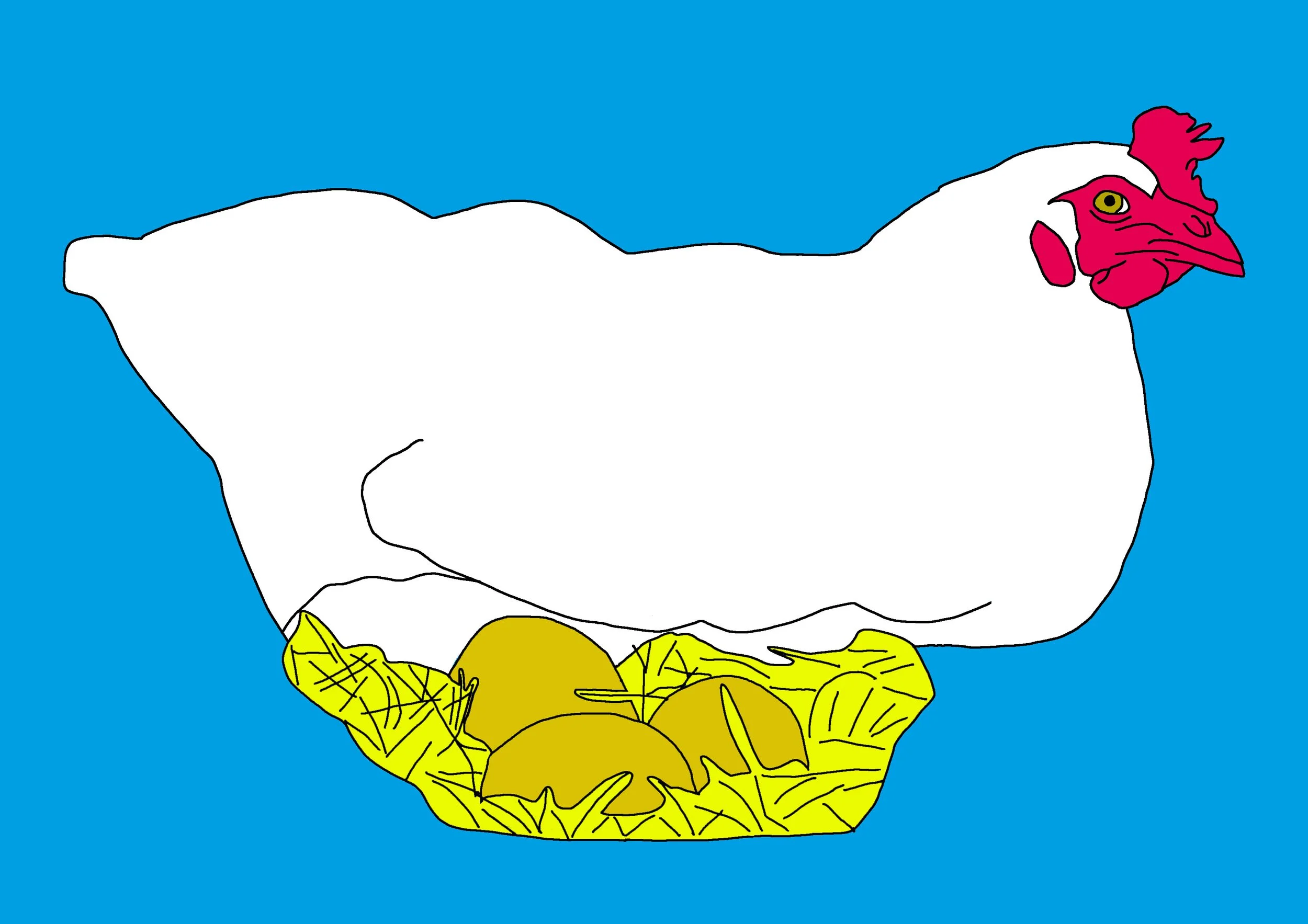 Hen sitting, digital illustration, 2025