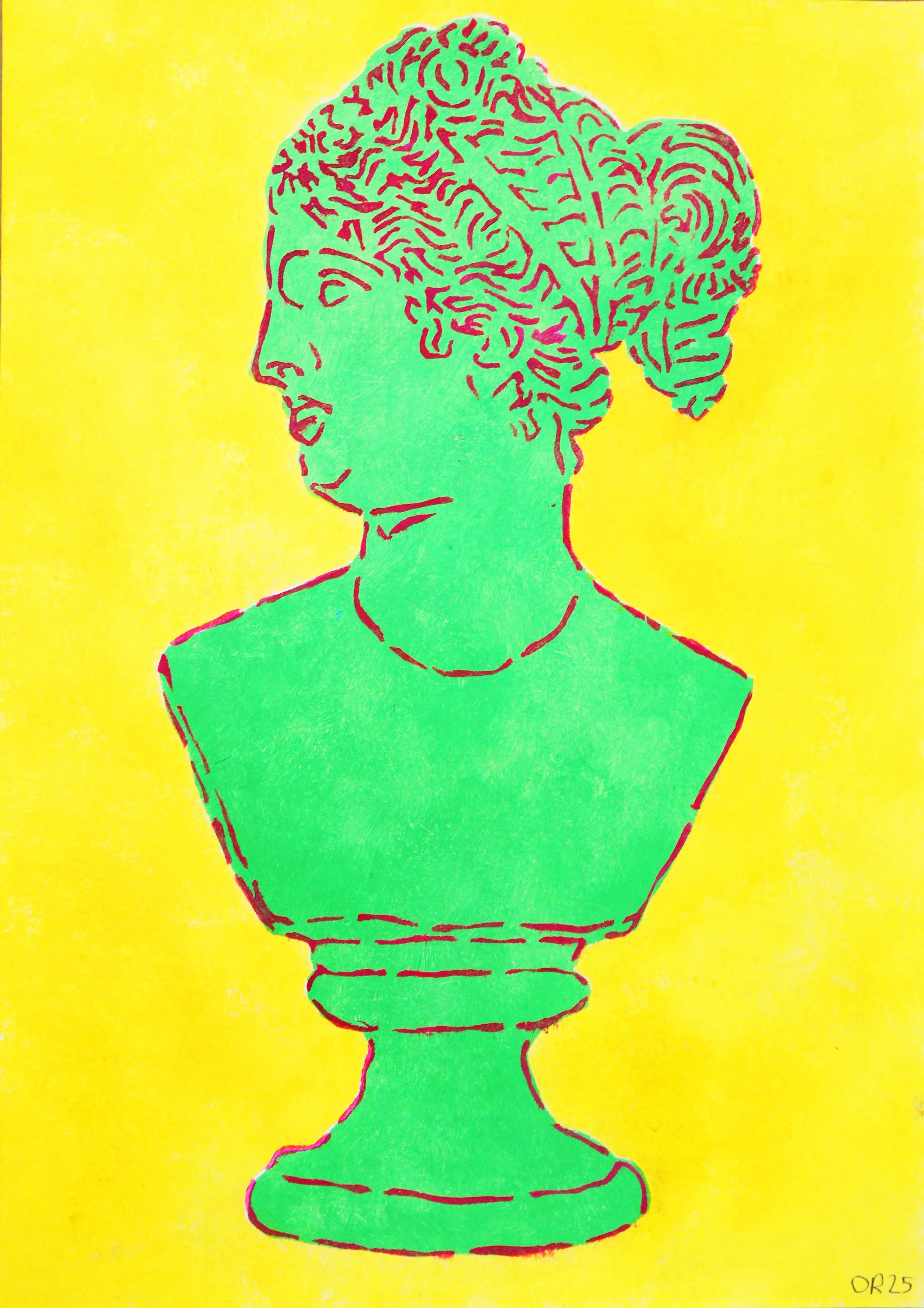 bust acrylic  and water relief ink A3 green on yellow 2025 web.jpg