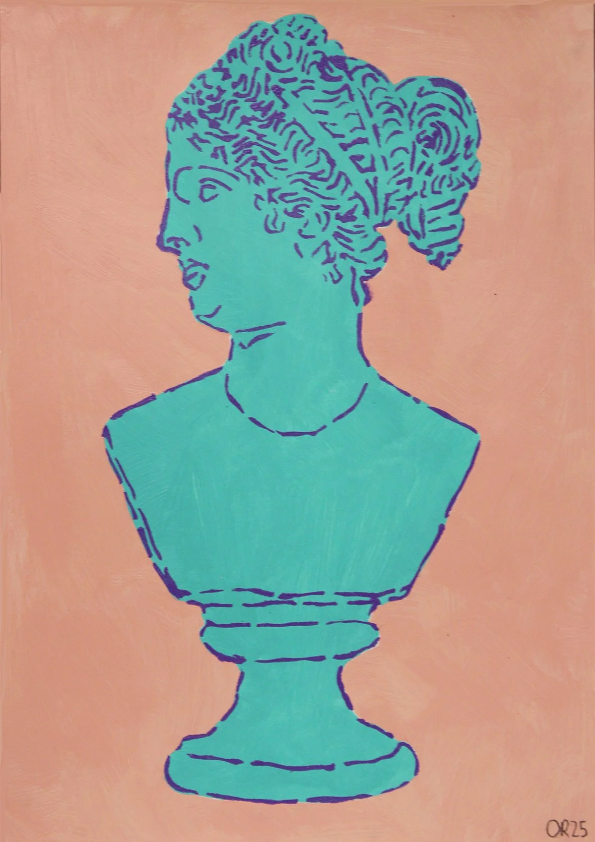 Bust pochoir print, Turquoise on salmon, A3, 2025 WEB.jpg